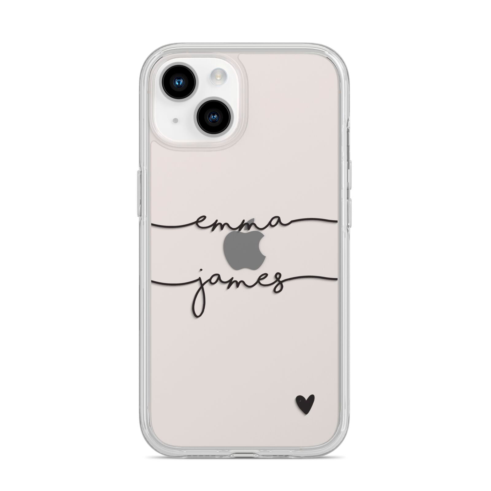 Personalised Black Couples Two Names Heart iPhone 14 Clear Tough Case Starlight
