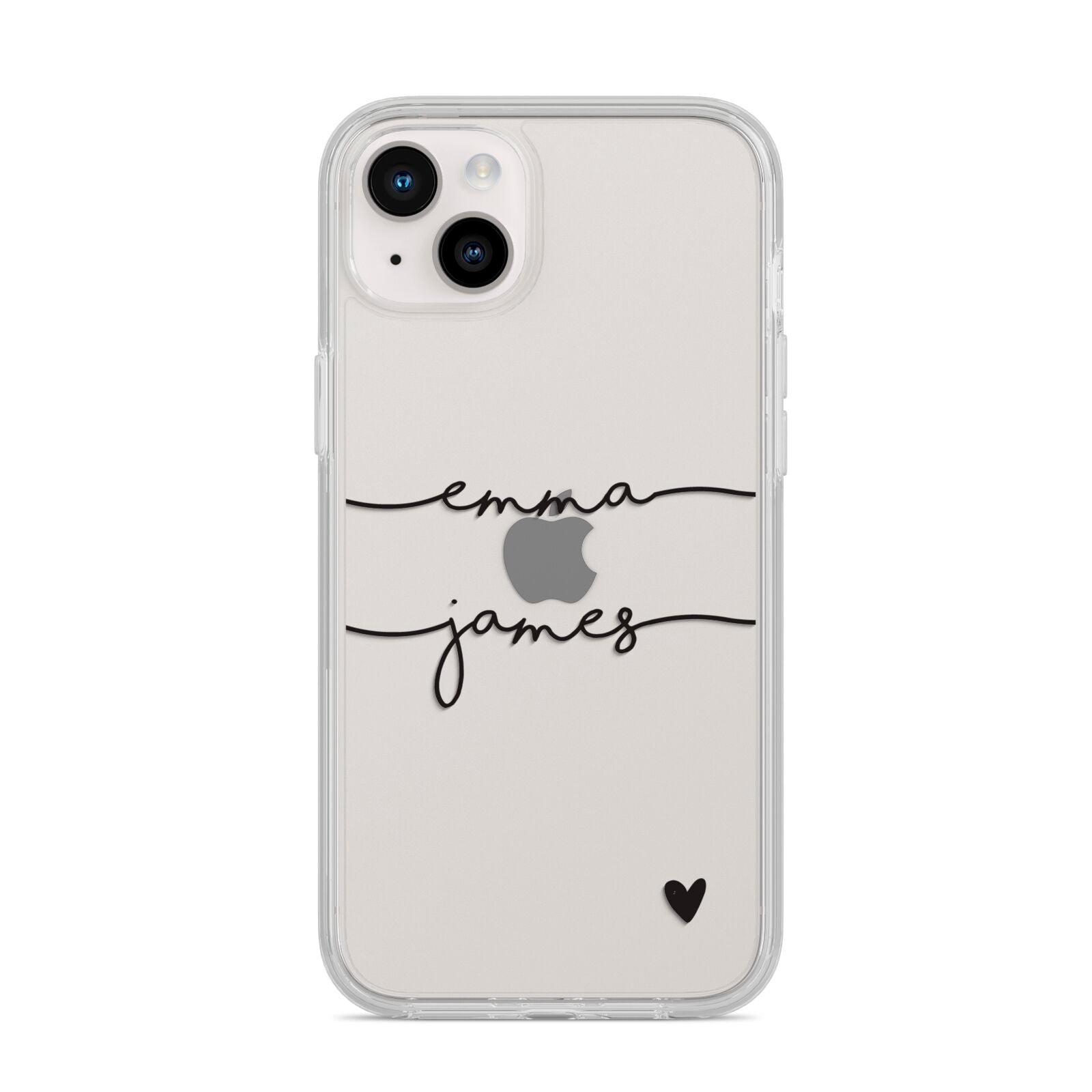 Personalised Black Couples Two Names Heart iPhone 14 Plus Clear Tough Case Starlight