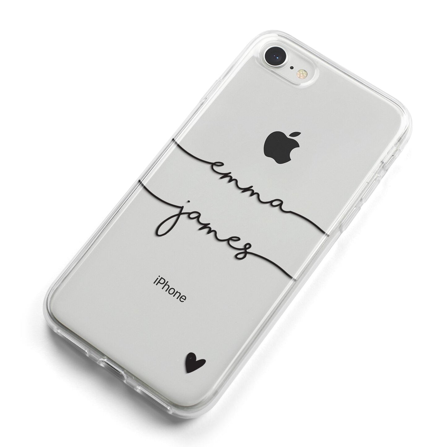 Personalised Black Couples Two Names Heart iPhone 8 Bumper Case on Silver iPhone Alternative Image