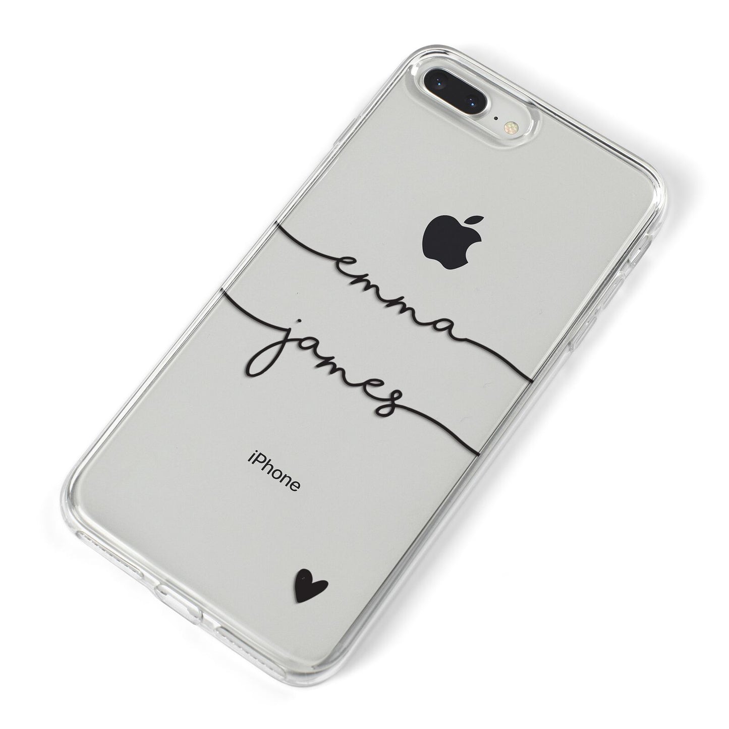 Personalised Black Couples Two Names Heart iPhone 8 Plus Bumper Case on Silver iPhone Alternative Image