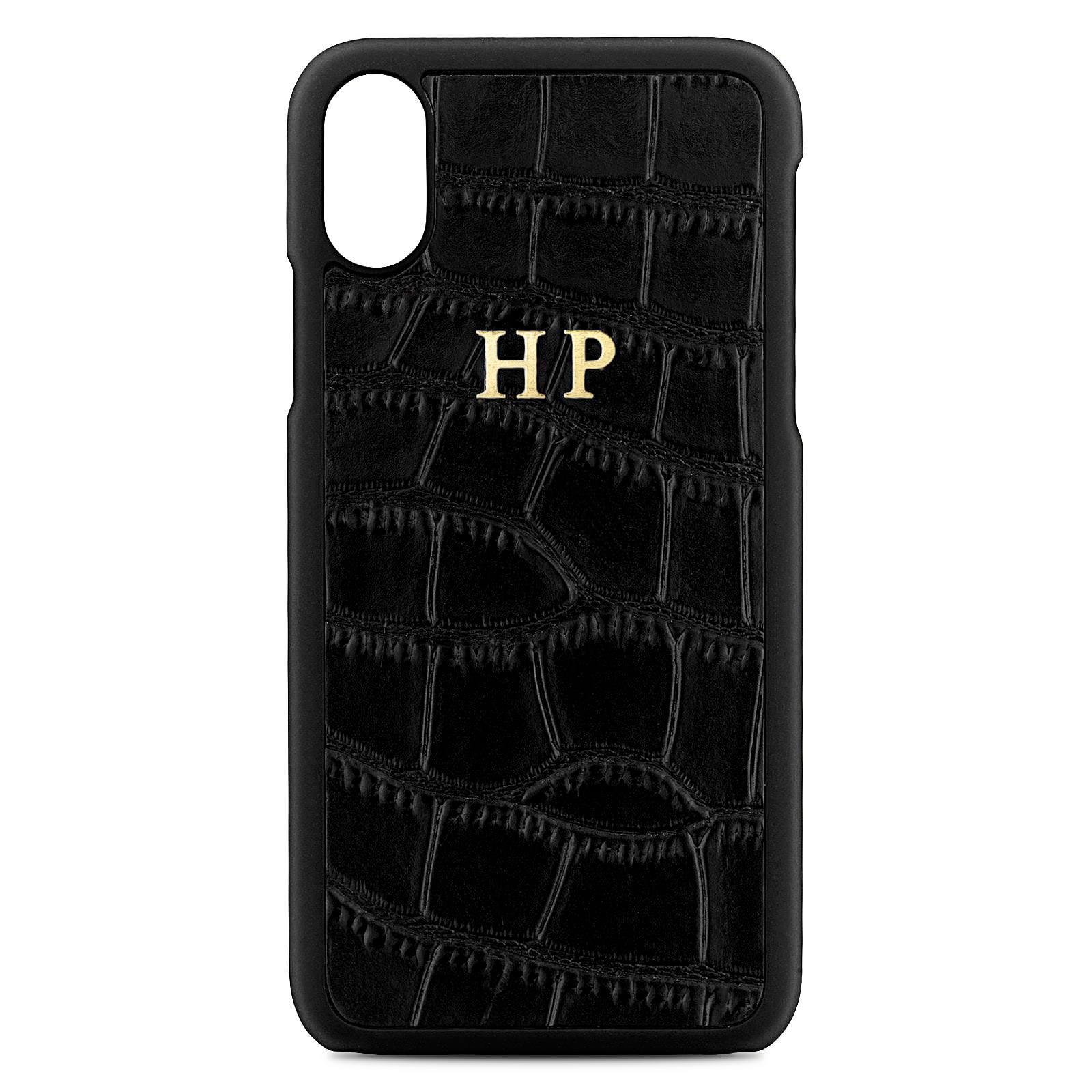 Personalised Black Croc Leather iPhone X Case