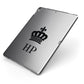 Personalised Black Crown Initials Clear Apple iPad Case on Grey iPad Side View
