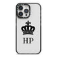 Personalised Black Crown Initials Clear iPhone 14 Pro Max Black Impact Case on Silver phone