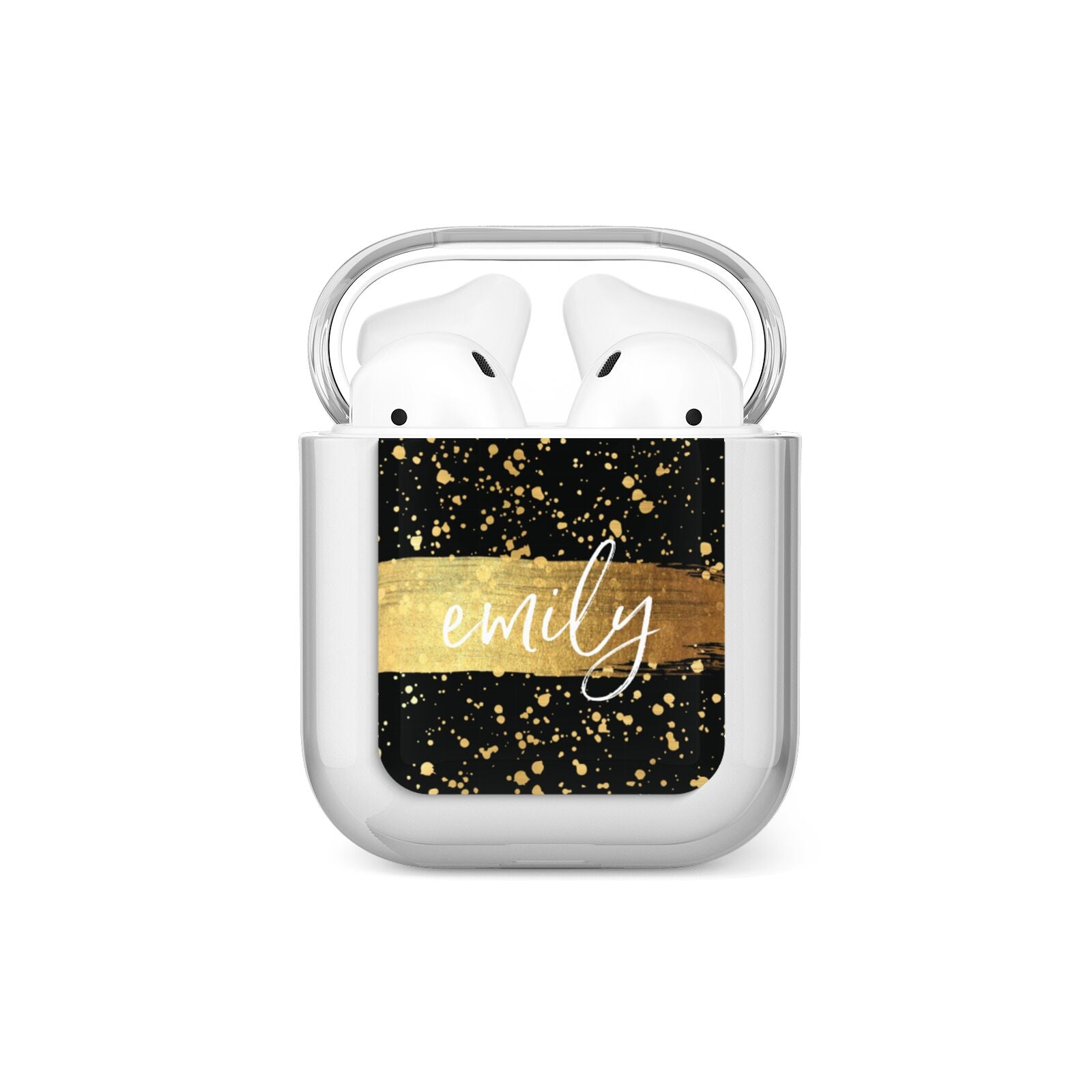 Personalised Black Gold Ink Splat Name AirPods Case
