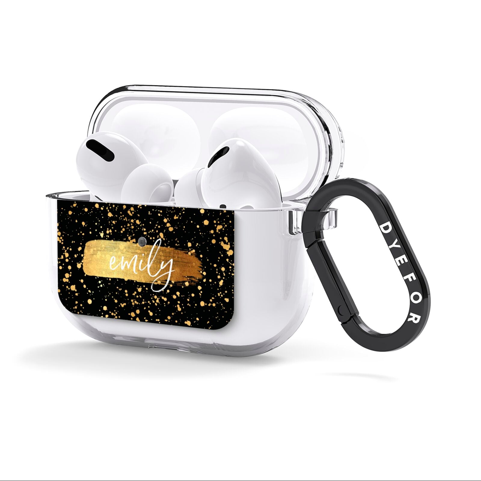 Personalised Black Gold Ink Splat Name AirPods Clear Case 3rd Gen Side Image