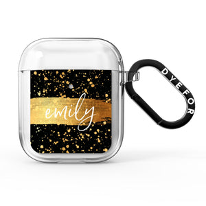 Personalised Black & Gold Ink Splat Name AirPods Case