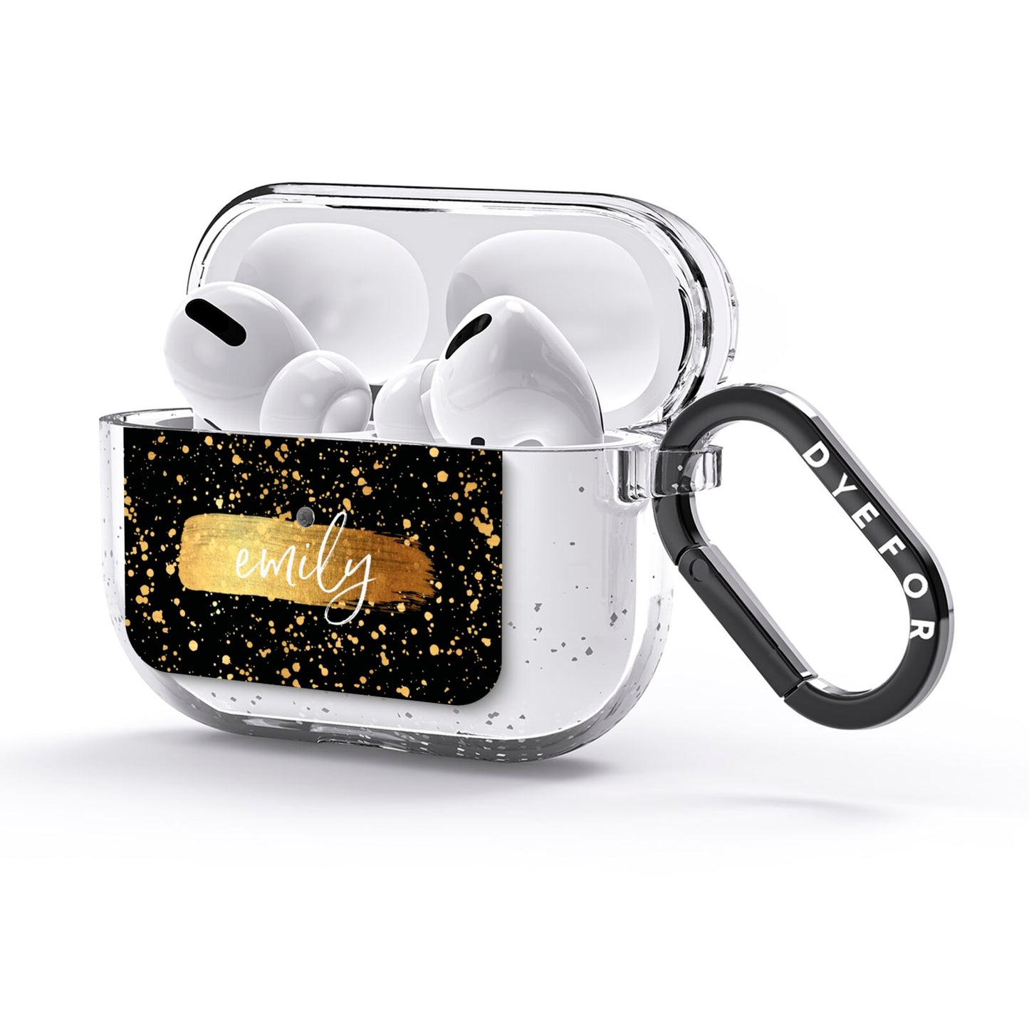 Personalised Black Gold Ink Splat Name AirPods Glitter Case 3rd Gen Side Image