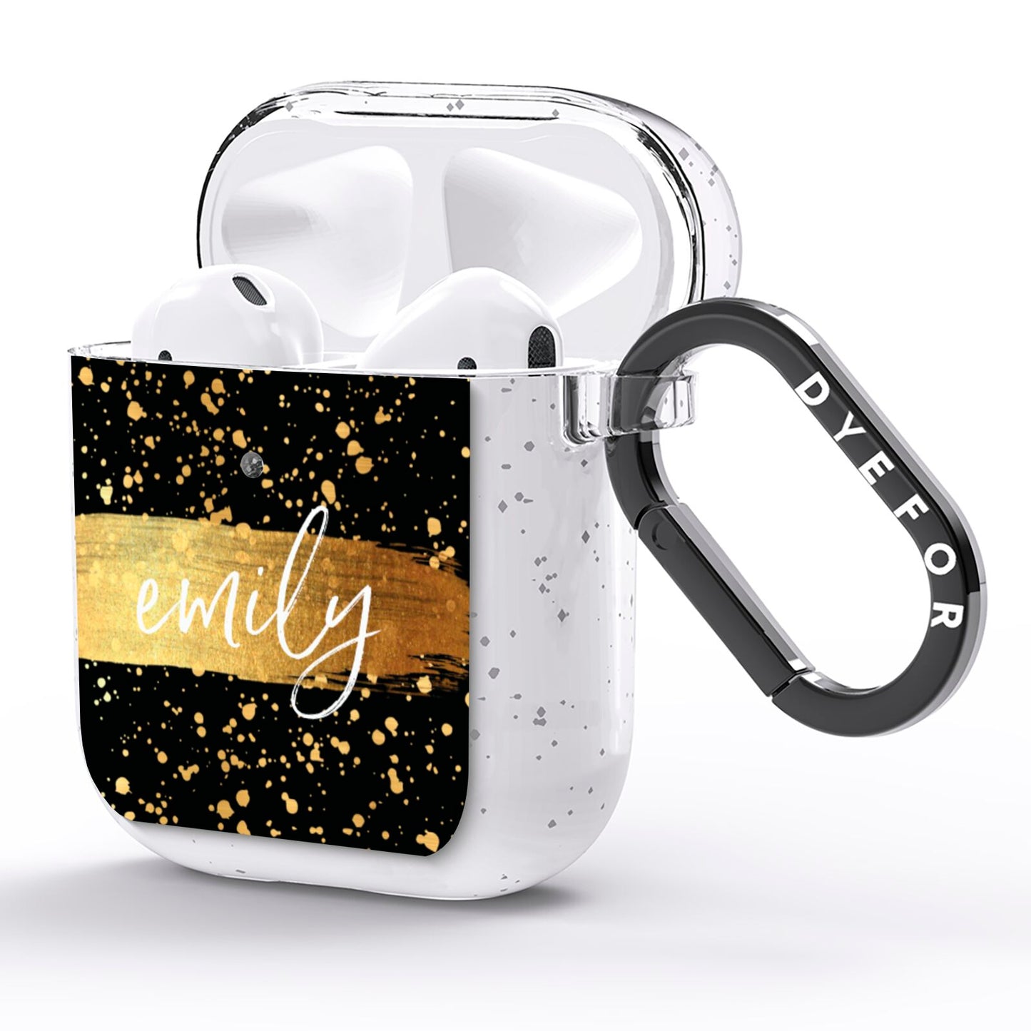 Personalised Black Gold Ink Splat Name AirPods Glitter Case Side Image
