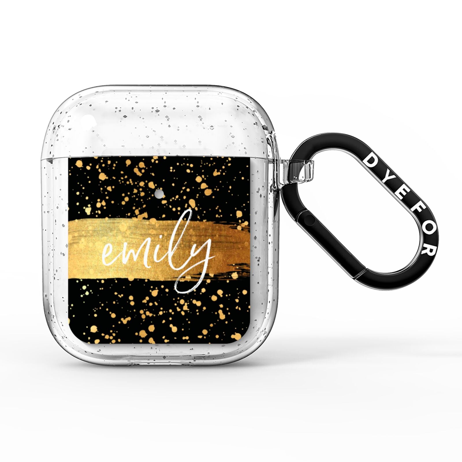 Personalised Black Gold Ink Splat Name AirPods Glitter Case