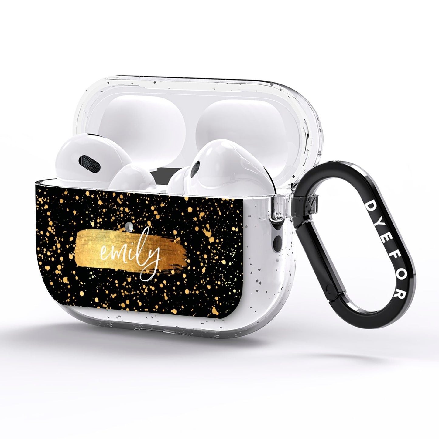 Personalised Black Gold Ink Splat Name AirPods Pro Glitter Case Side Image