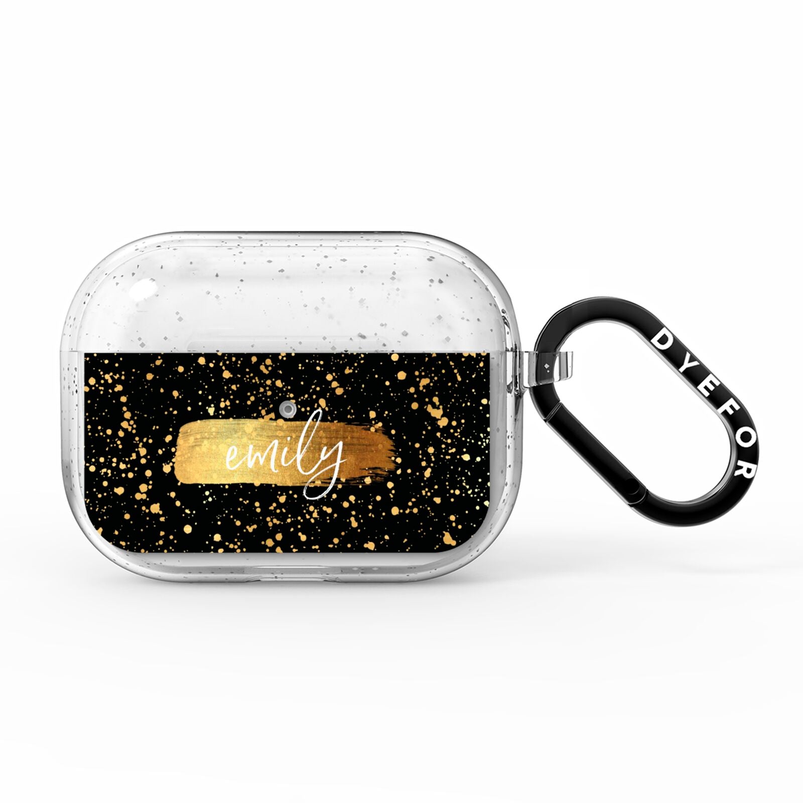 Personalised Black Gold Ink Splat Name AirPods Pro Glitter Case