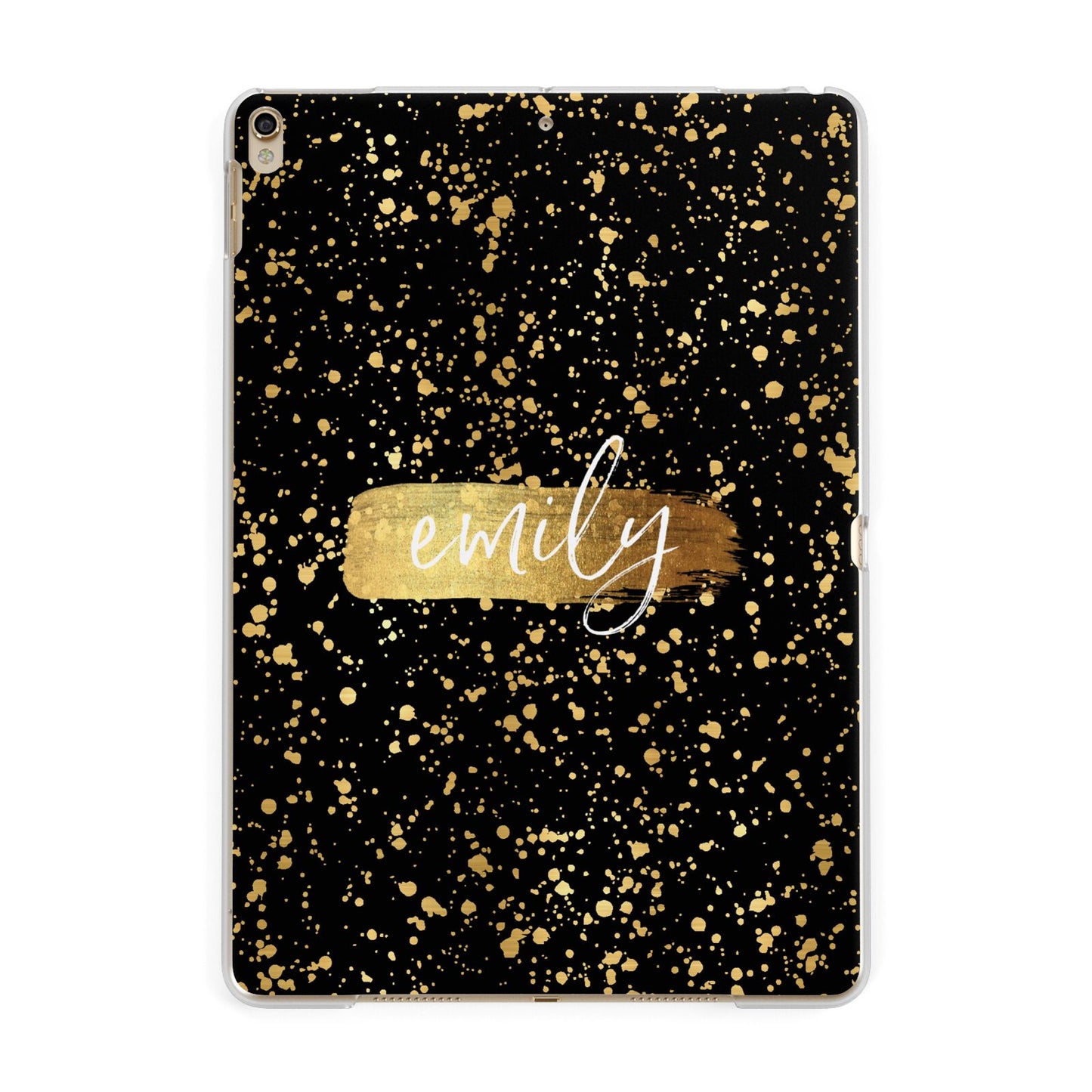 Personalised Black Gold Ink Splat Name Apple iPad Gold Case