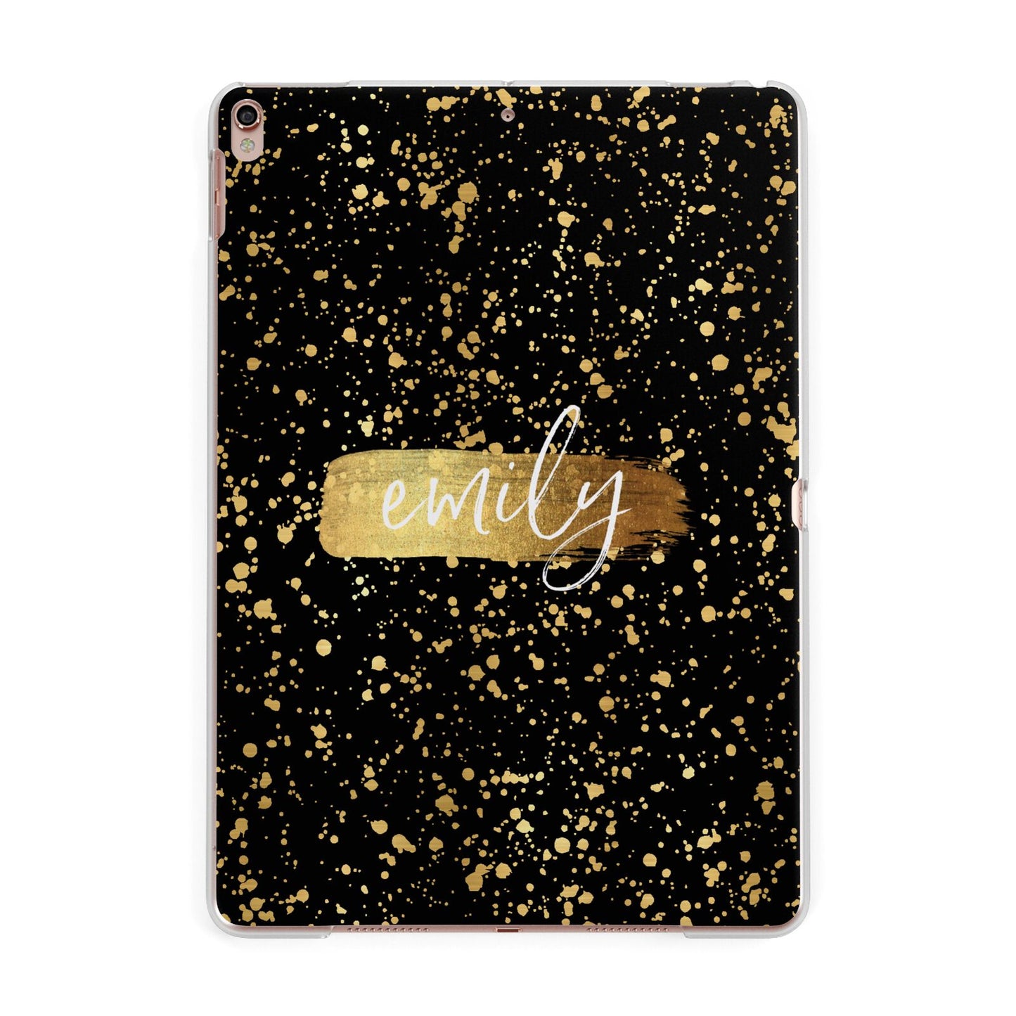 Personalised Black Gold Ink Splat Name Apple iPad Rose Gold Case