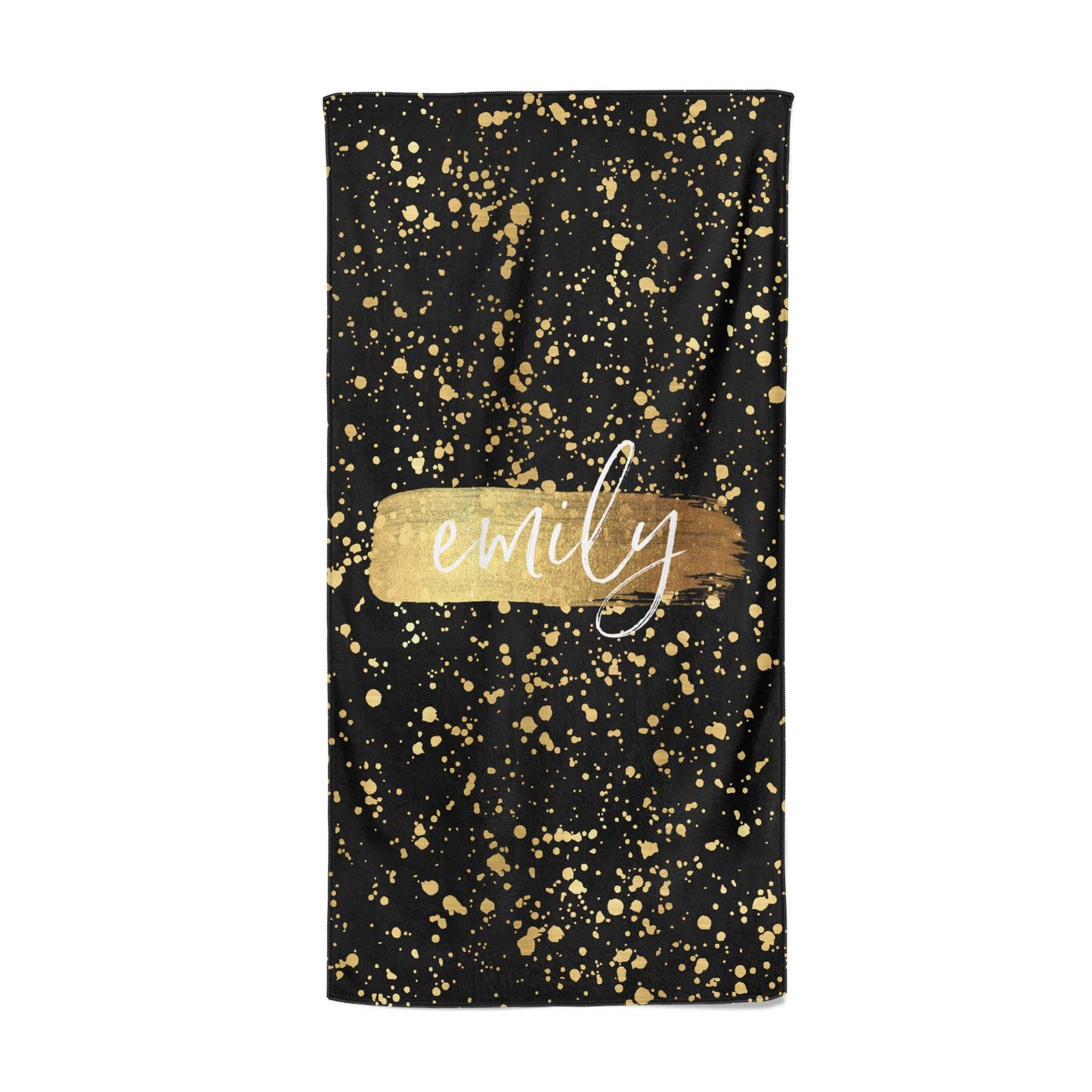 Personalised Black Gold Ink Splat Name Beach Towel