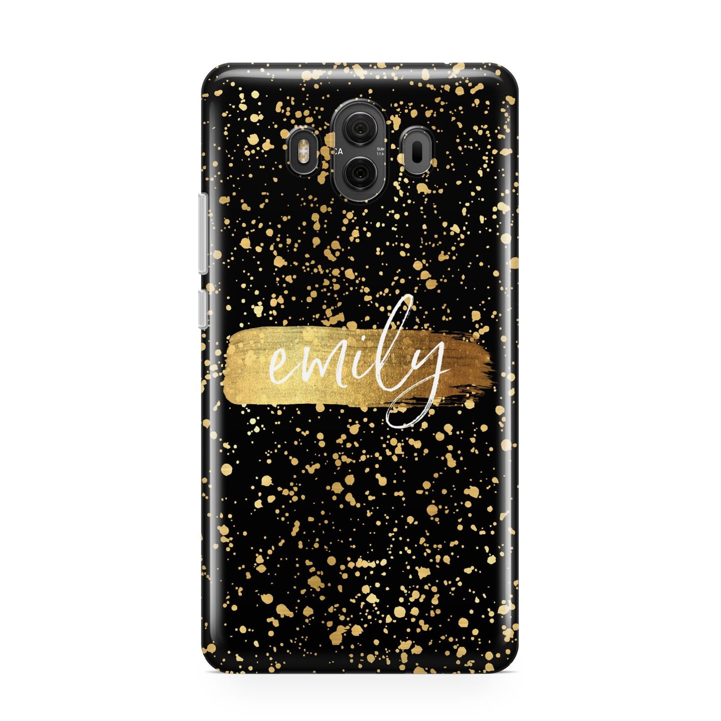 Personalised Black Gold Ink Splat Name Huawei Mate 10 Protective Phone Case