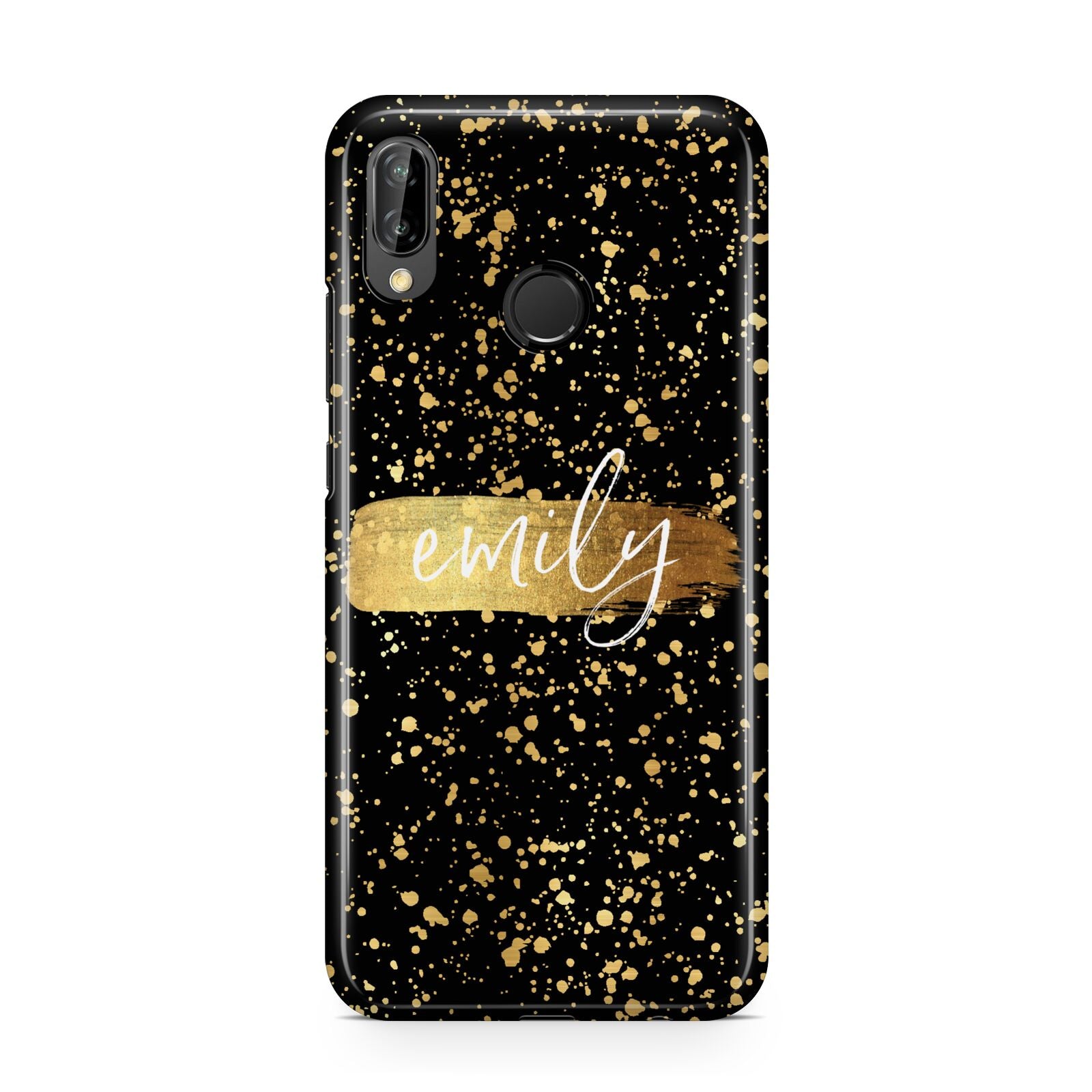 Personalised Black Gold Ink Splat Name Huawei P20 Lite Phone Case