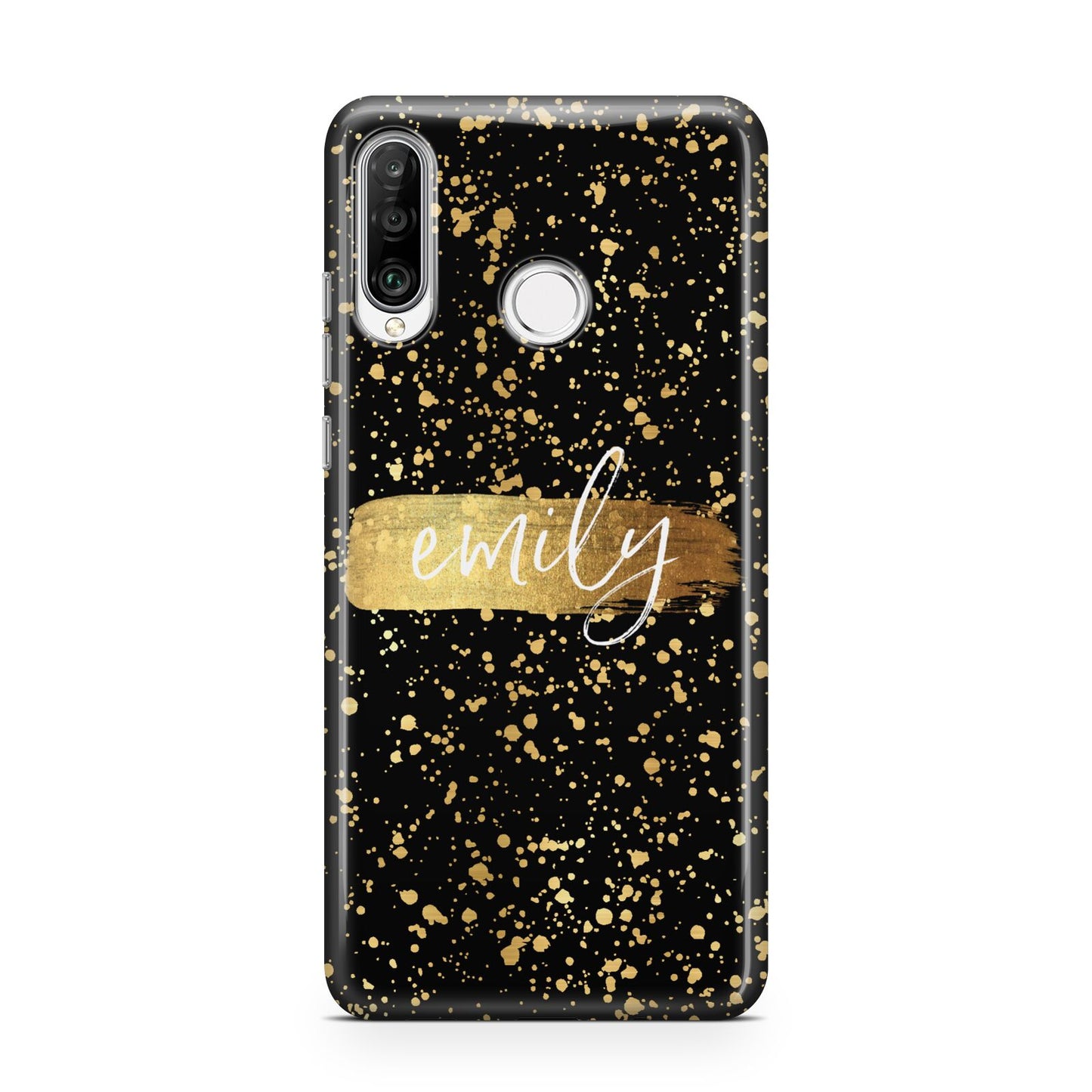 Personalised Black Gold Ink Splat Name Huawei P30 Lite Phone Case