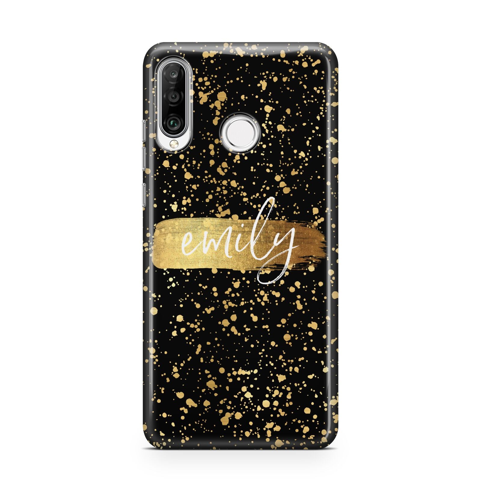 Personalised Black Gold Ink Splat Name Huawei P30 Lite Phone Case