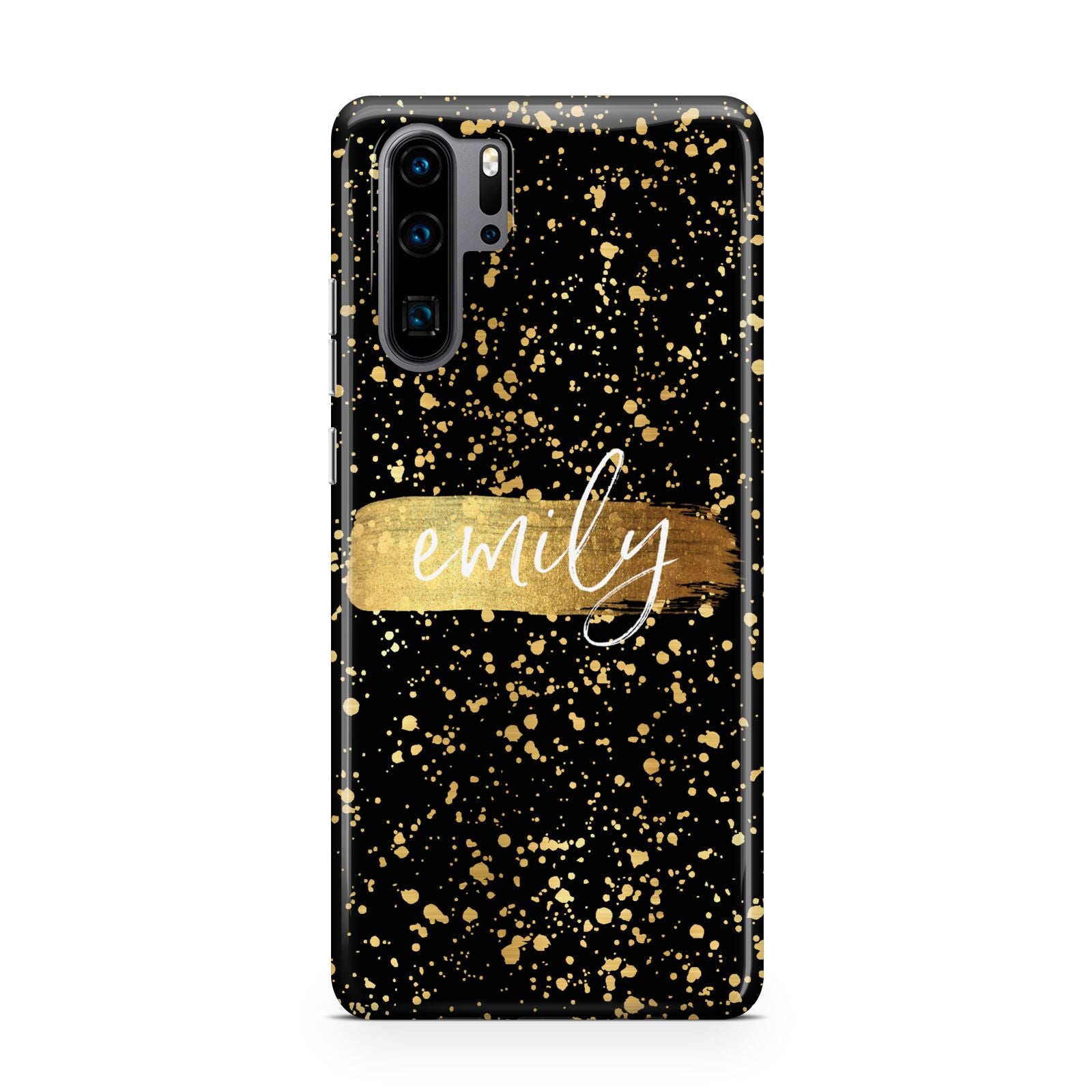 Personalised Black Gold Ink Splat Name Huawei P30 Pro Phone Case
