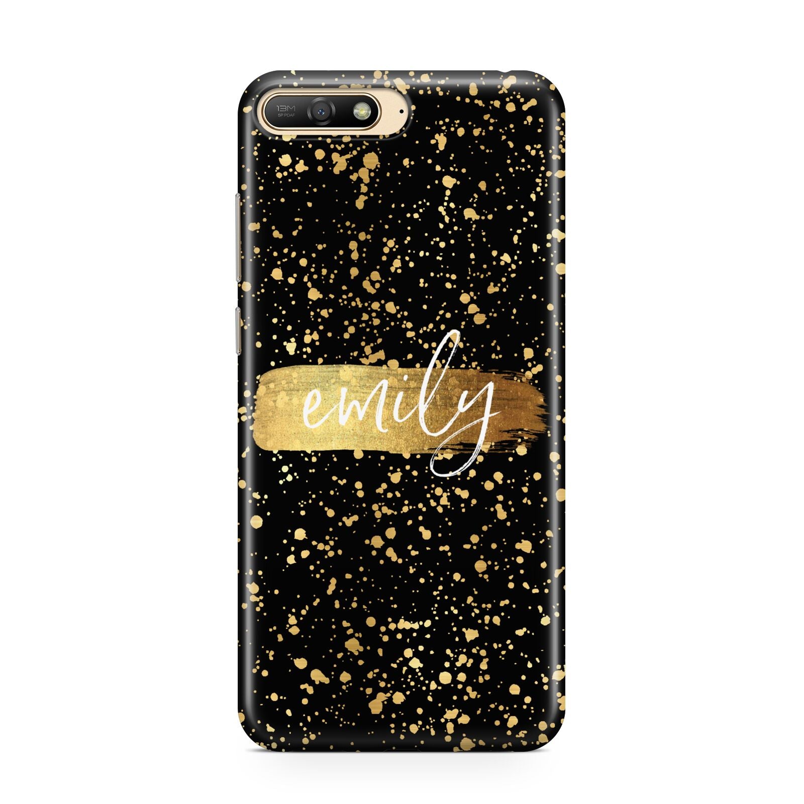 Personalised Black Gold Ink Splat Name Huawei Y6 2018