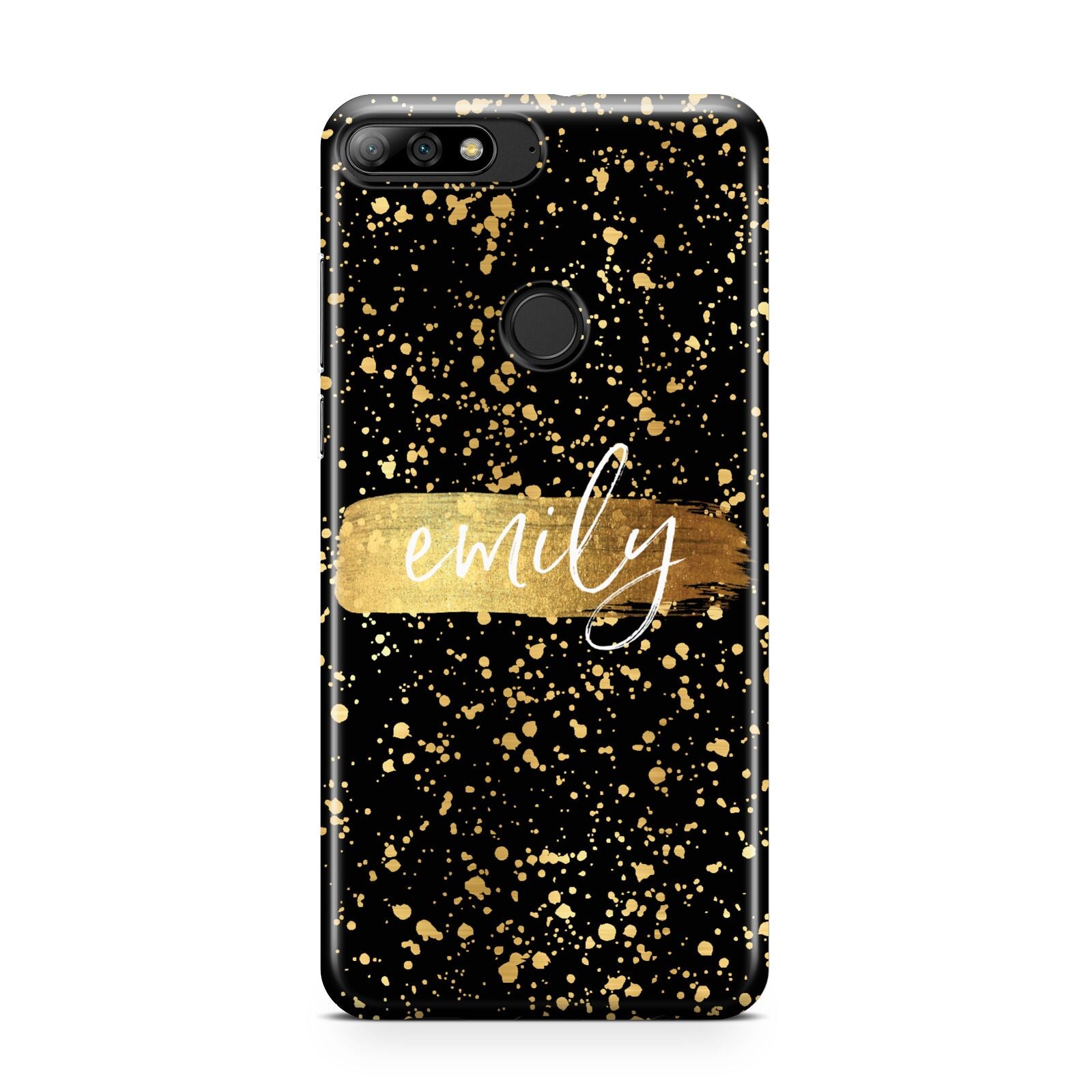 Personalised Black Gold Ink Splat Name Huawei Y7 2018
