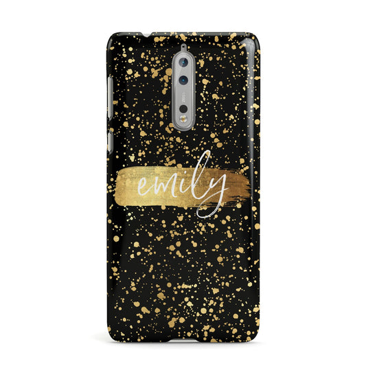 Personalised Black Gold Ink Splat Name Nokia Case