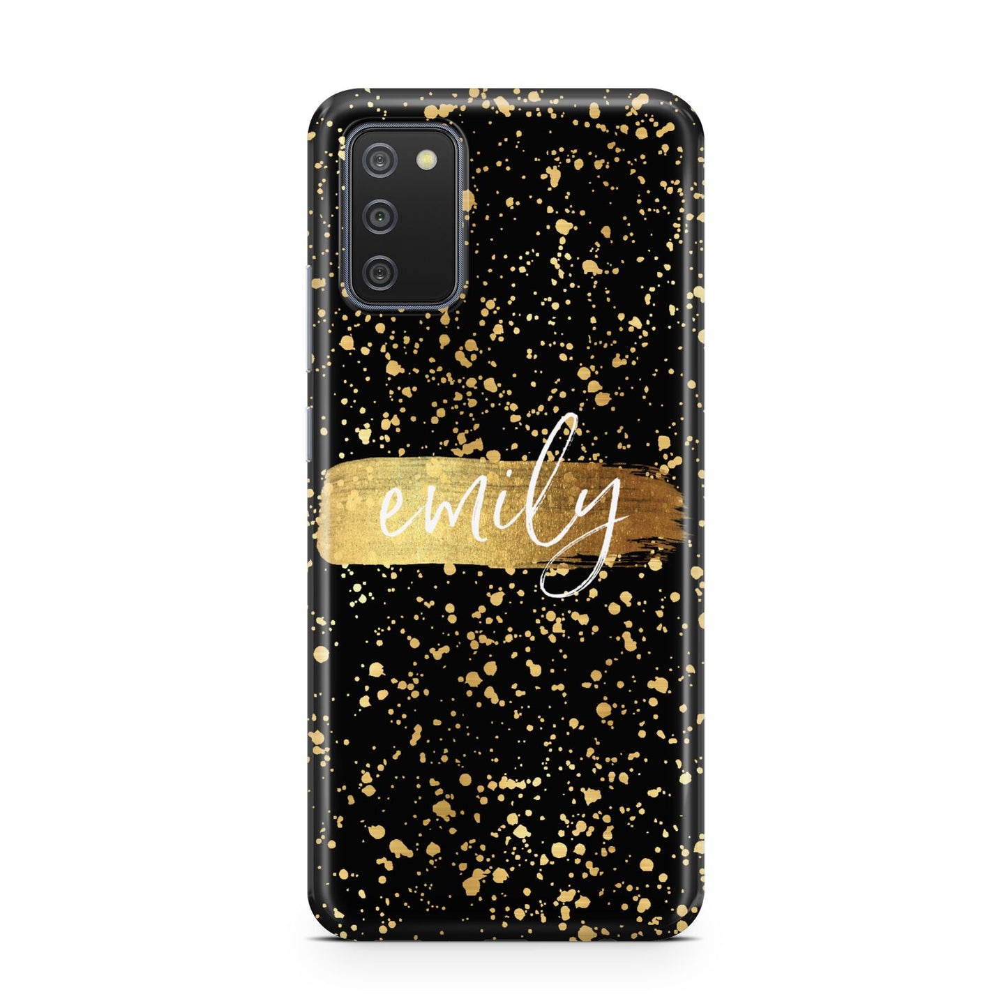 Personalised Black Gold Ink Splat Name Samsung A02s Case