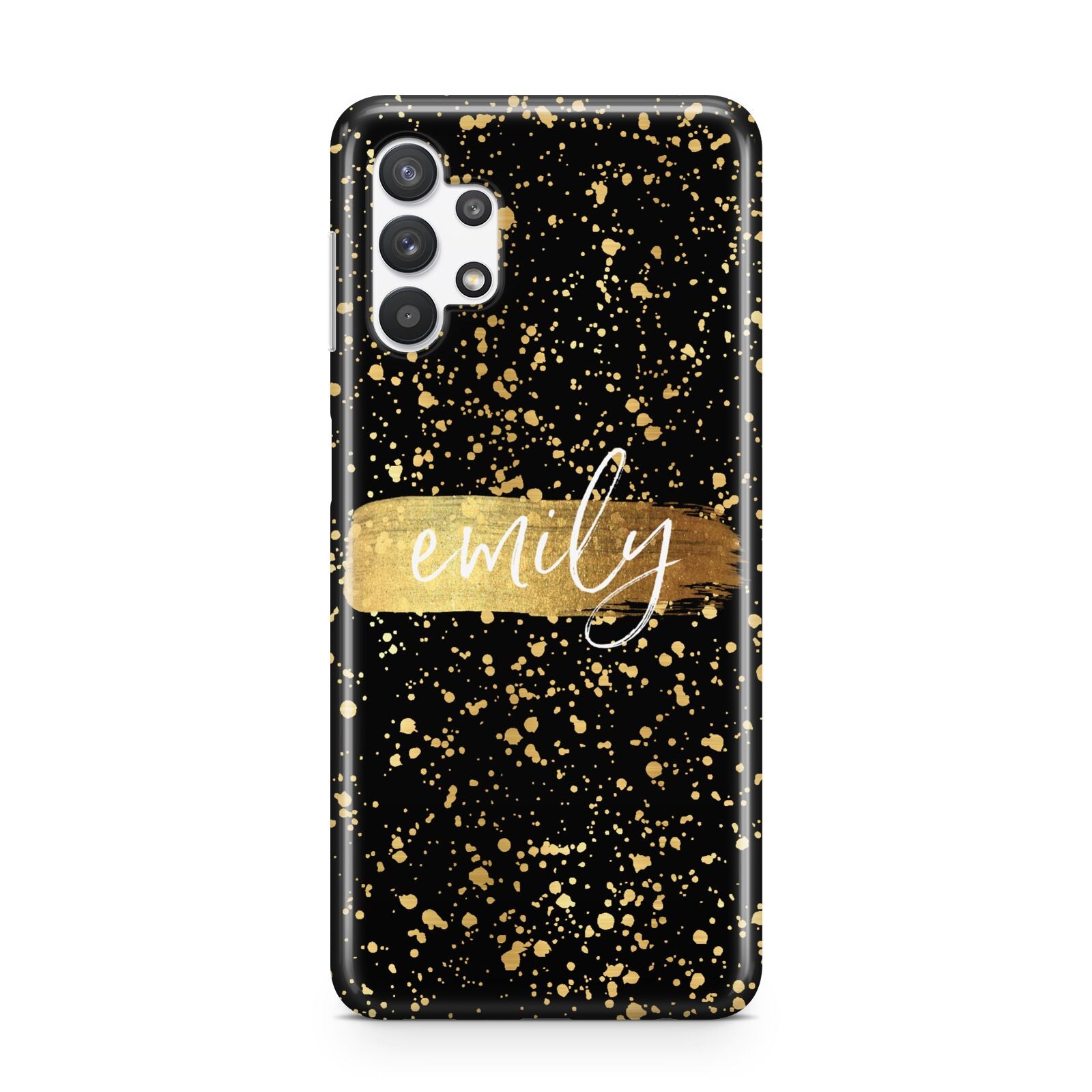 Personalised Black Gold Ink Splat Name Samsung A32 5G Case