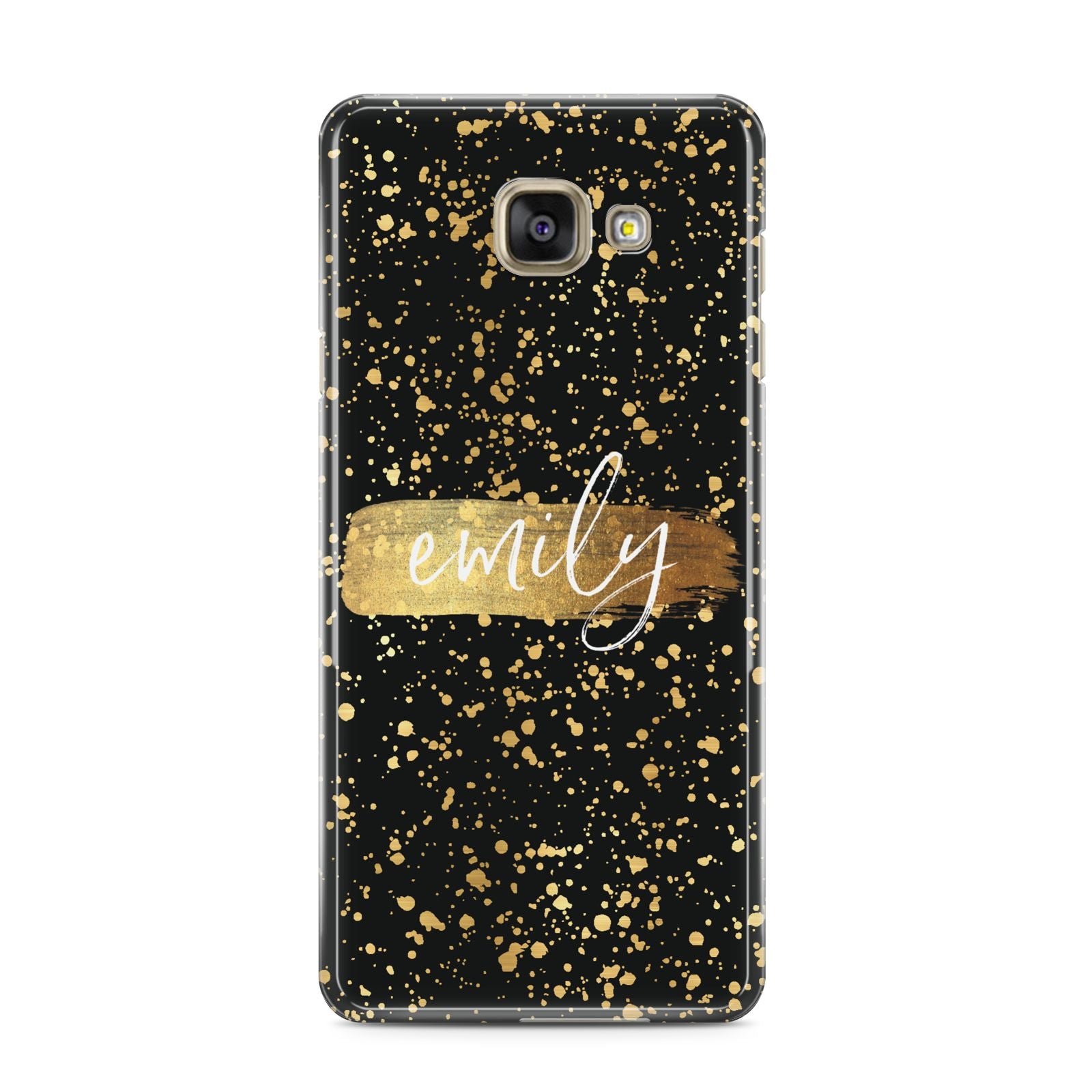 Personalised Black Gold Ink Splat Name Samsung Galaxy A3 2016 Case on gold phone