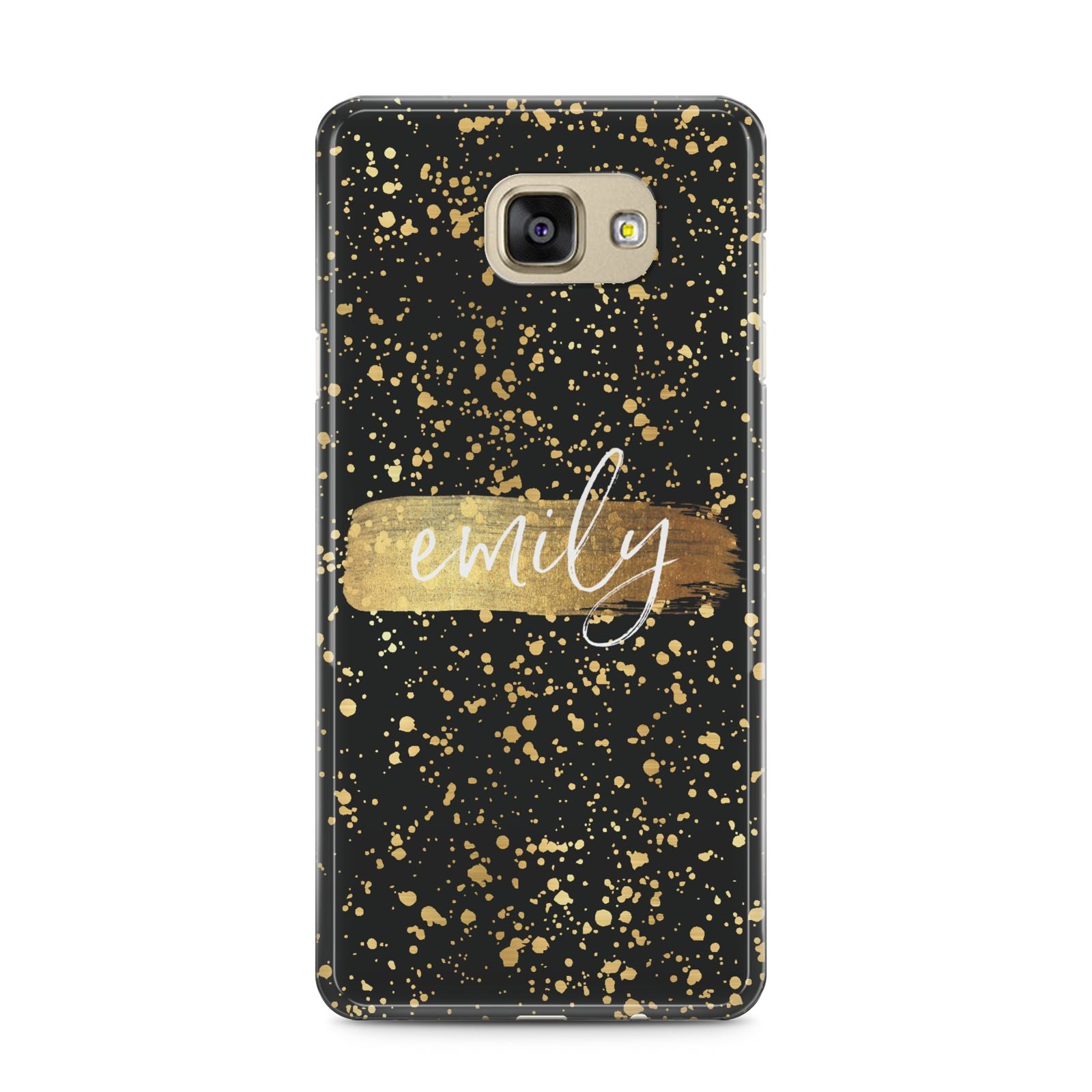Personalised Black Gold Ink Splat Name Samsung Galaxy A5 2016 Case on gold phone