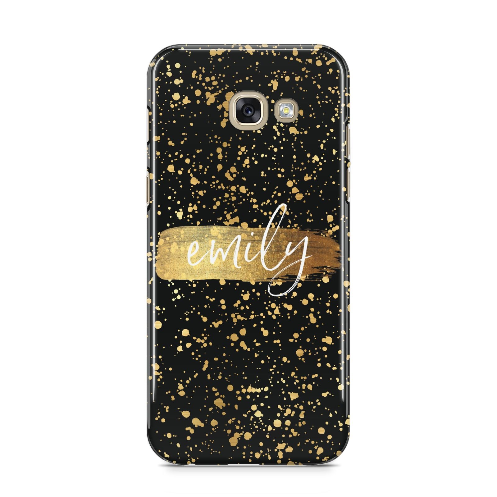 Personalised Black Gold Ink Splat Name Samsung Galaxy A5 2017 Case on gold phone