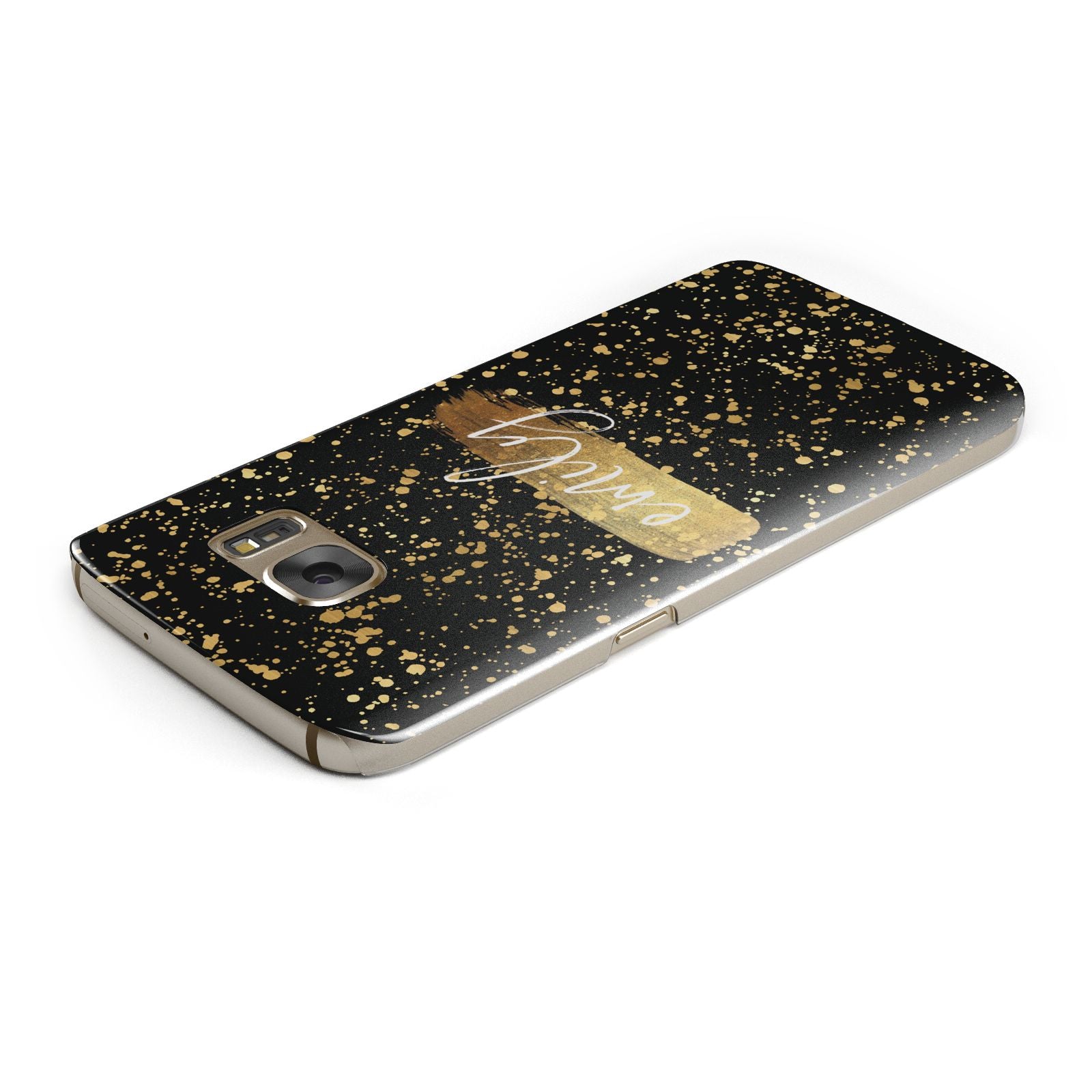 Personalised Black Gold Ink Splat Name Samsung Galaxy Case Top Cutout