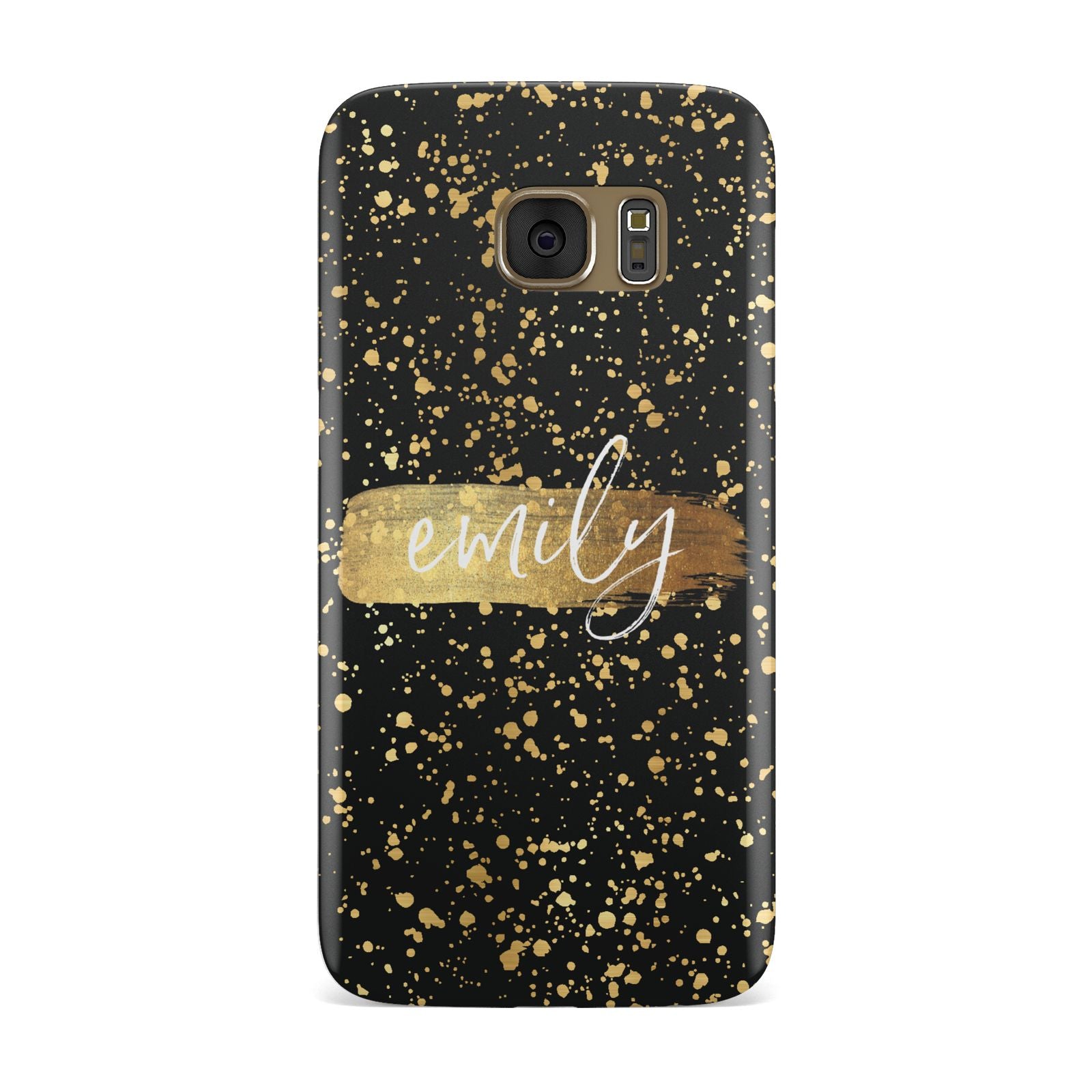 Personalised Black Gold Ink Splat Name Samsung Galaxy Case