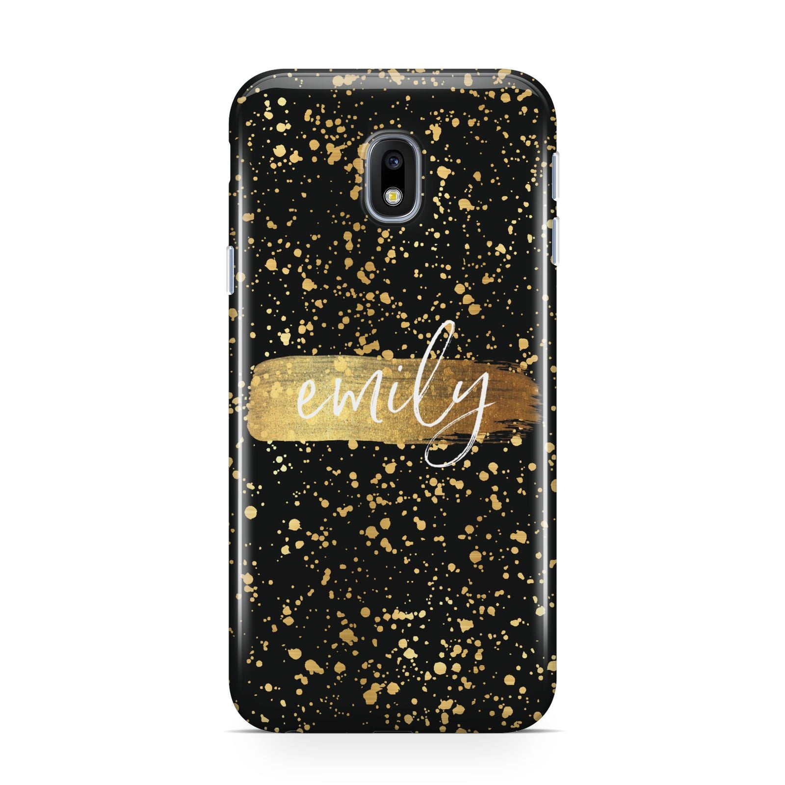 Personalised Black Gold Ink Splat Name Samsung Galaxy J3 2017 Case