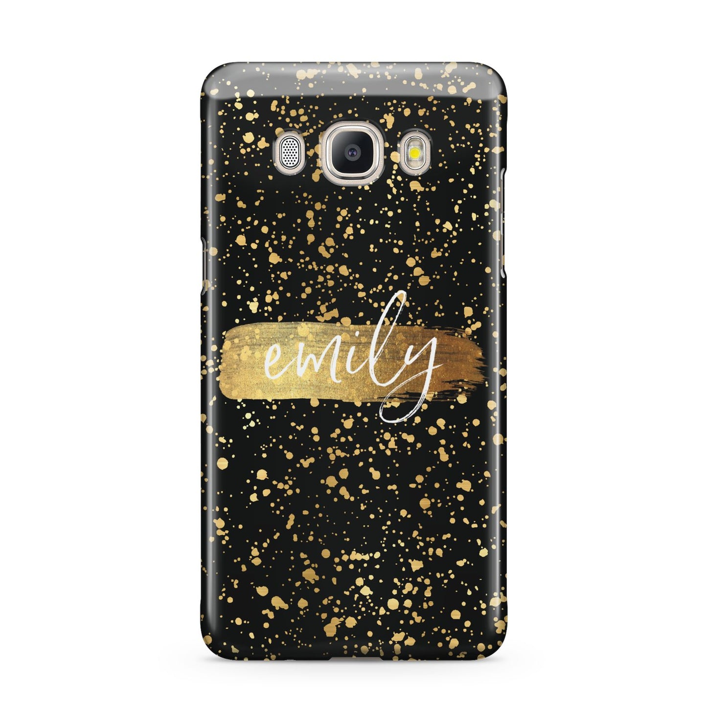 Personalised Black Gold Ink Splat Name Samsung Galaxy J5 2016 Case