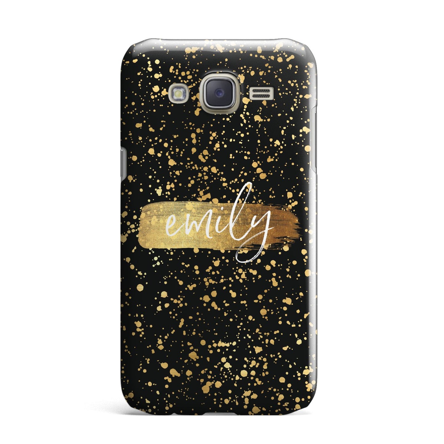 Personalised Black Gold Ink Splat Name Samsung Galaxy J7 Case