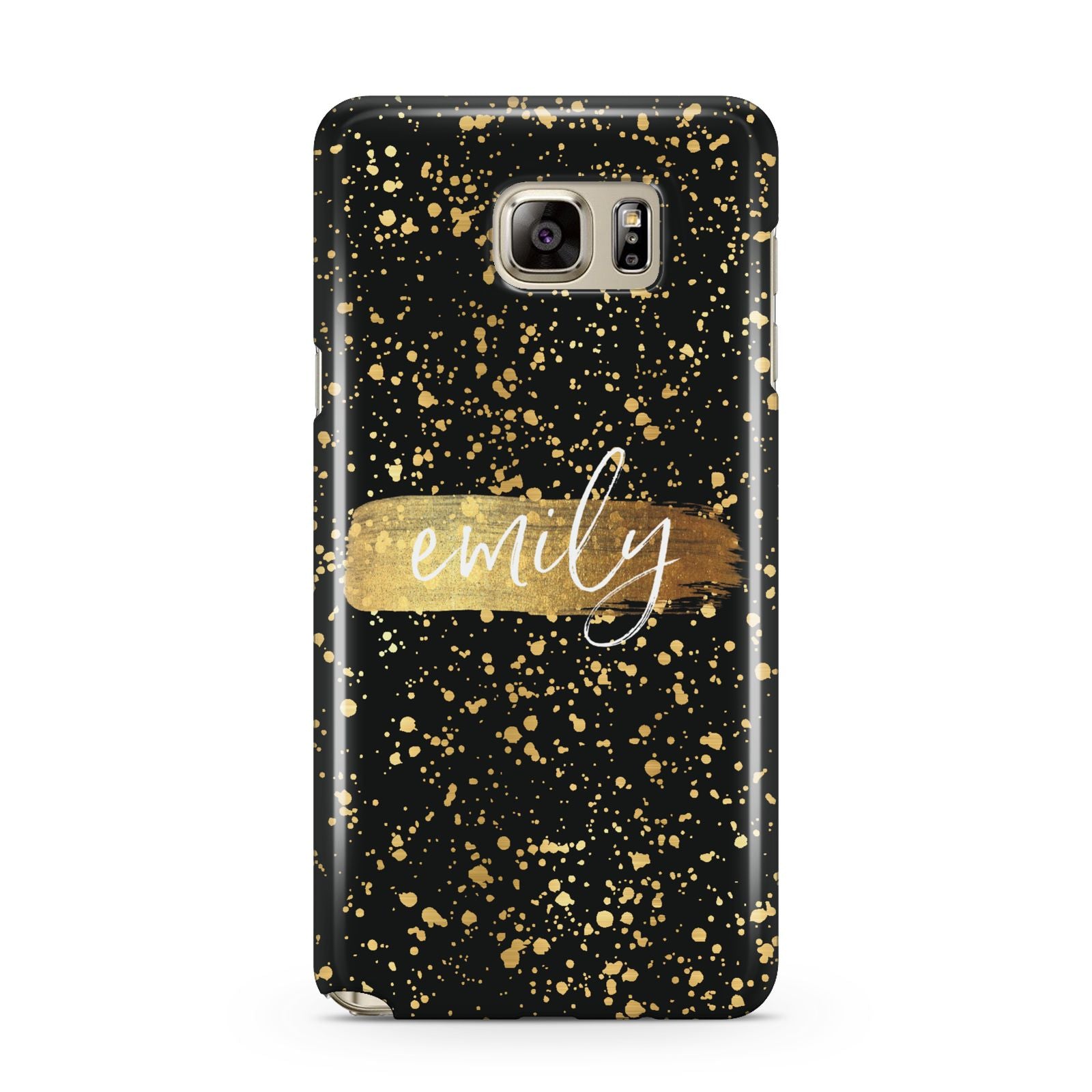 Personalised Black Gold Ink Splat Name Samsung Galaxy Note 5 Case