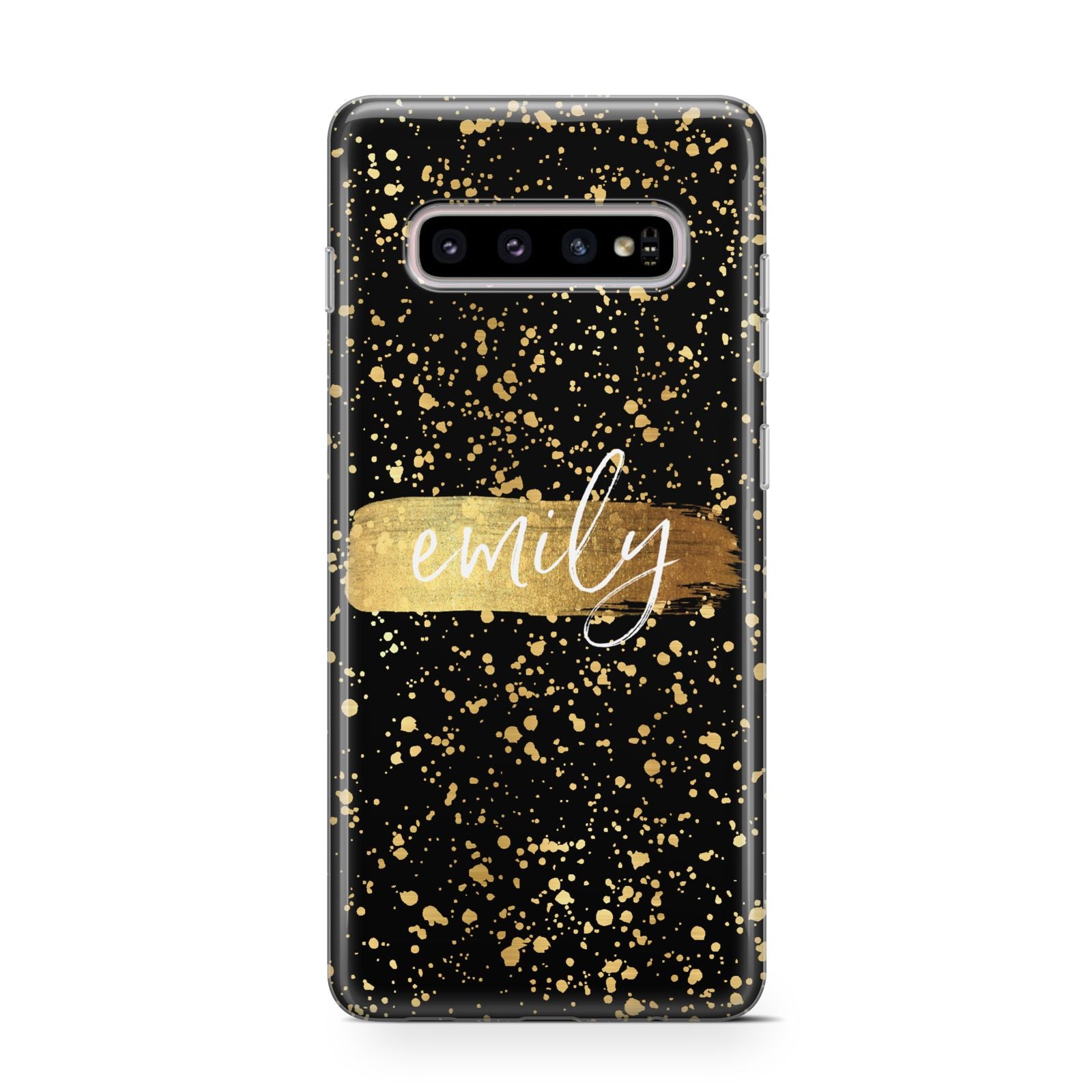 Personalised Black Gold Ink Splat Name Samsung Galaxy S10 Case
