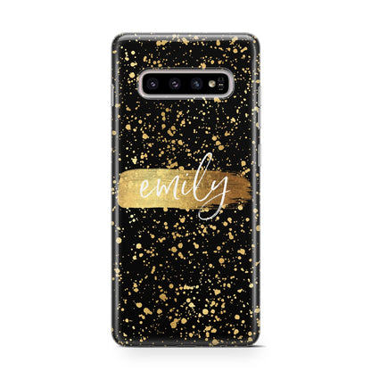 Personalised Black Gold Ink Splat Name Samsung Galaxy S10 Case