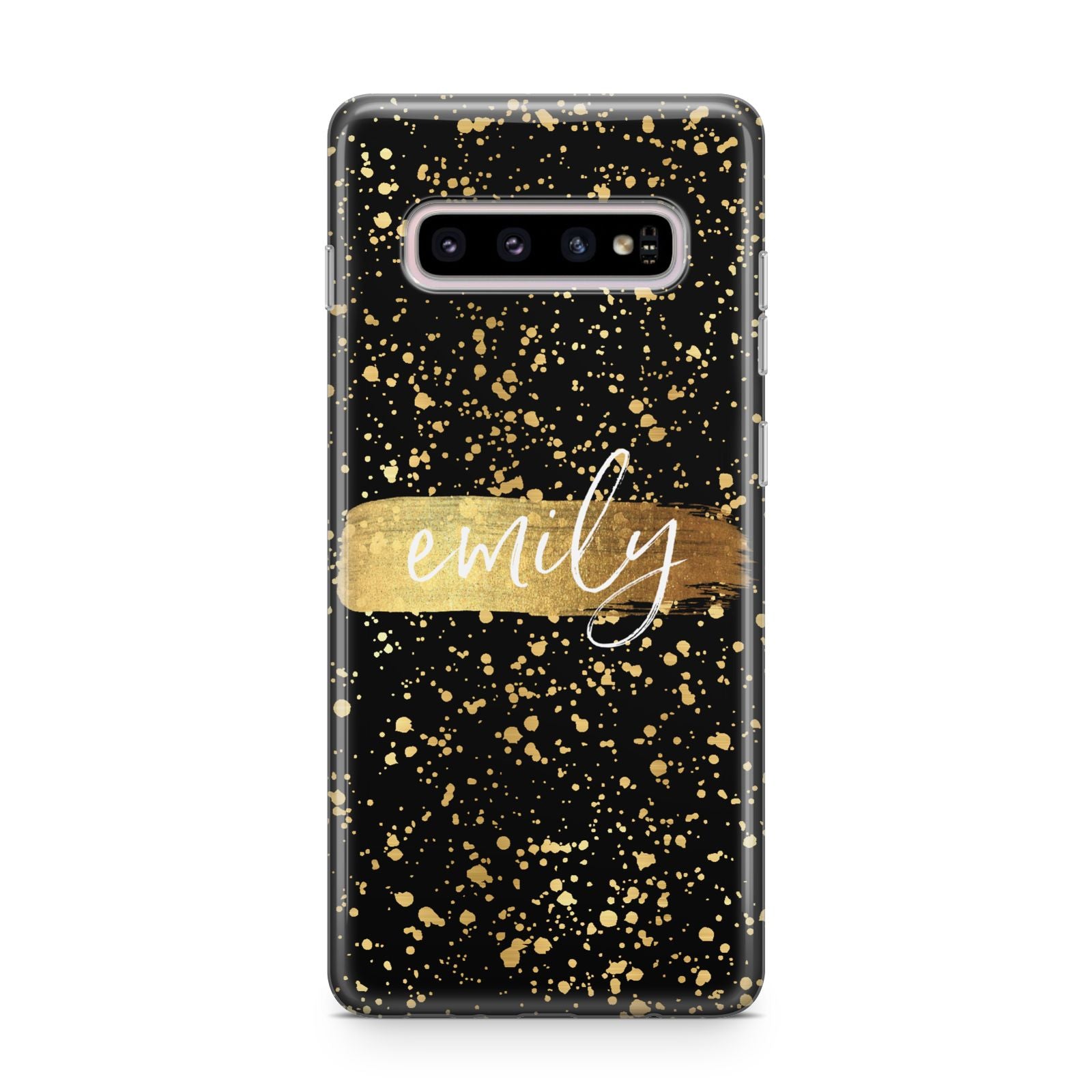 Personalised Black Gold Ink Splat Name Samsung Galaxy S10 Plus Case