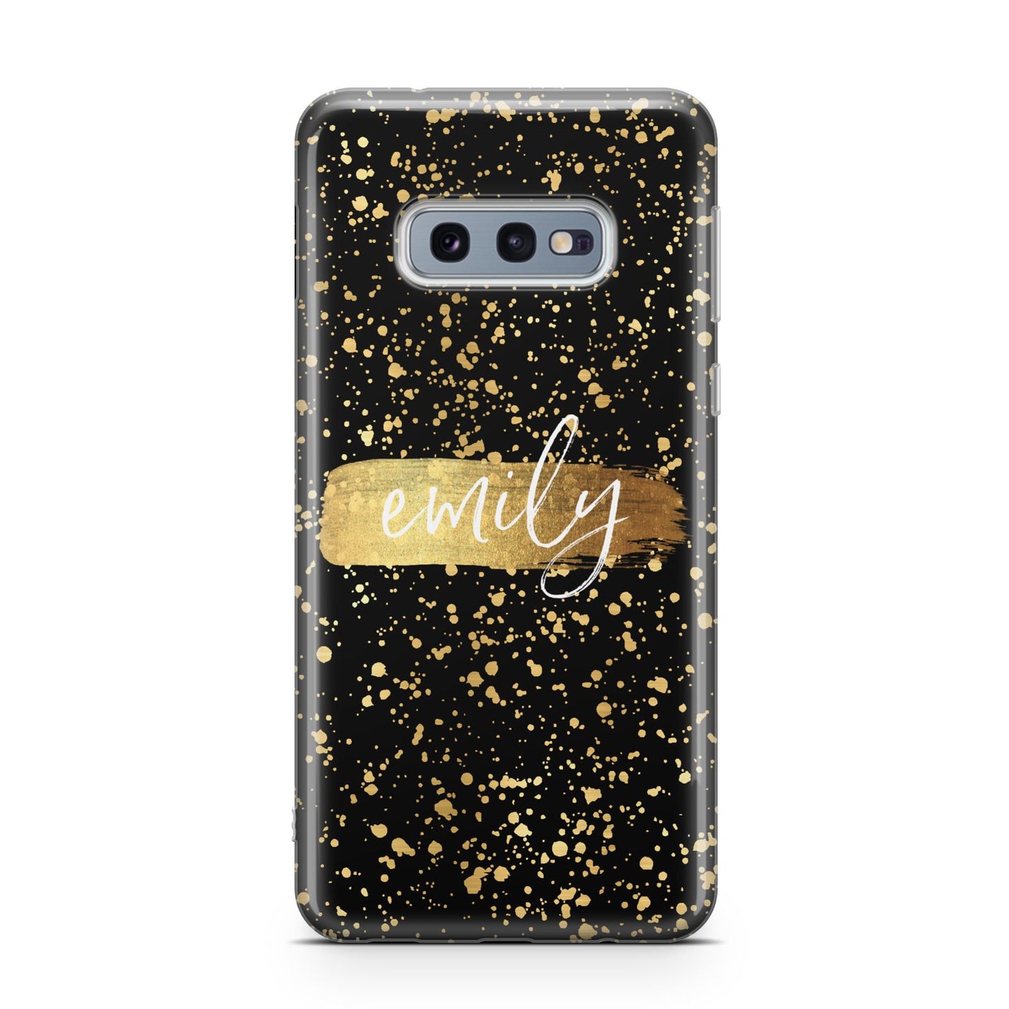 Personalised Black Gold Ink Splat Name Samsung Galaxy S10E Case