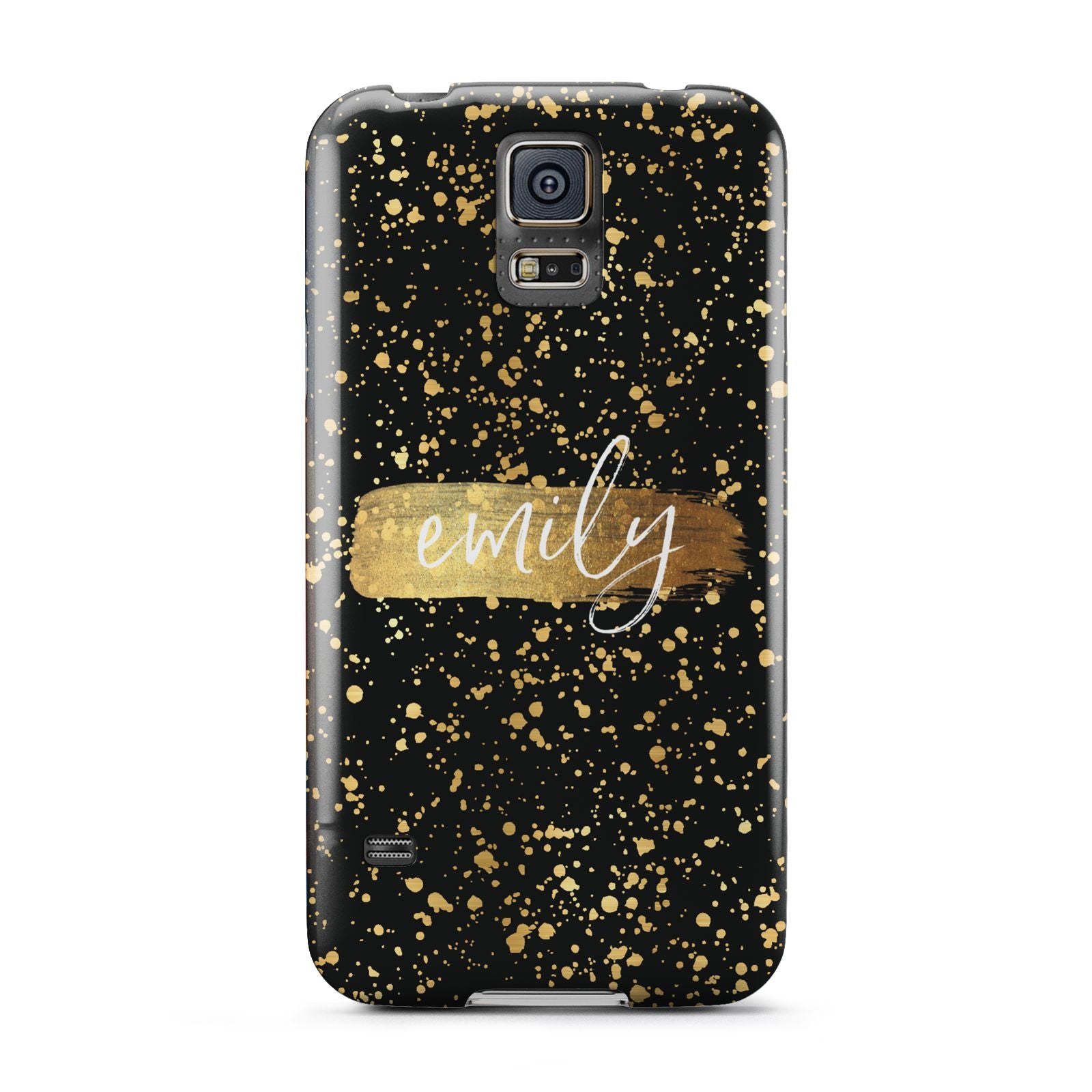 Personalised Black Gold Ink Splat Name Samsung Galaxy S5 Case