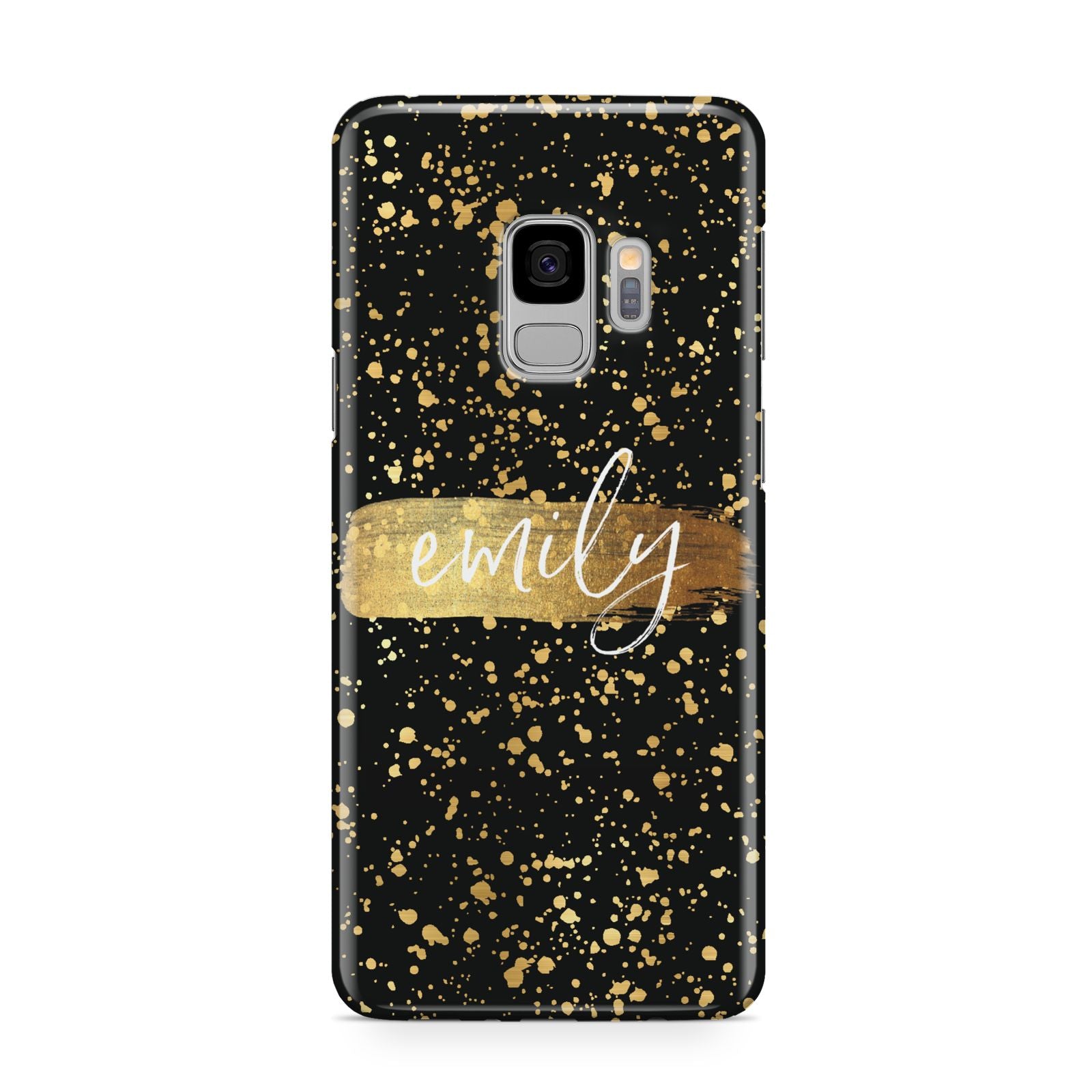 Personalised Black Gold Ink Splat Name Samsung Galaxy S9 Case