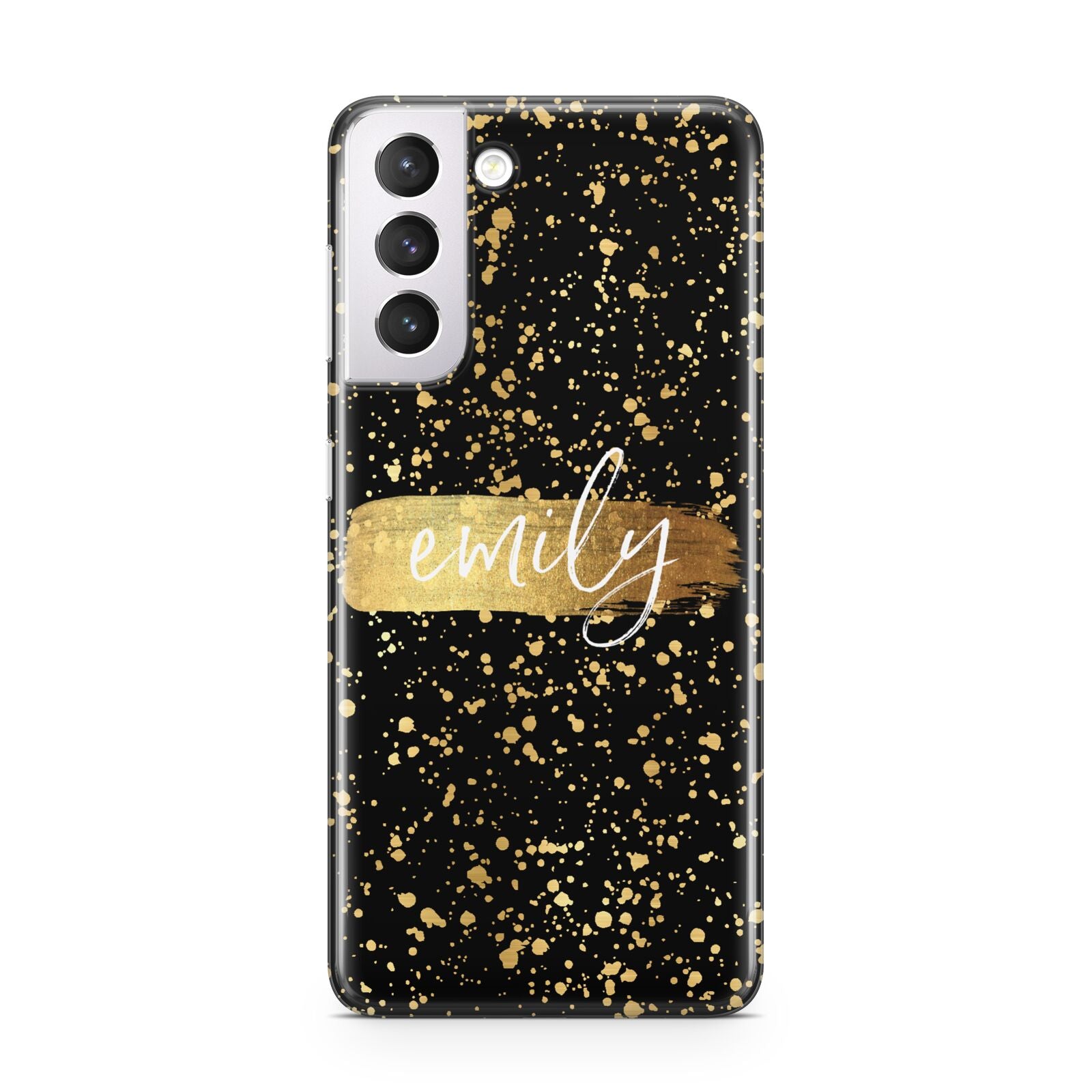 Personalised Black Gold Ink Splat Name Samsung S21 Case