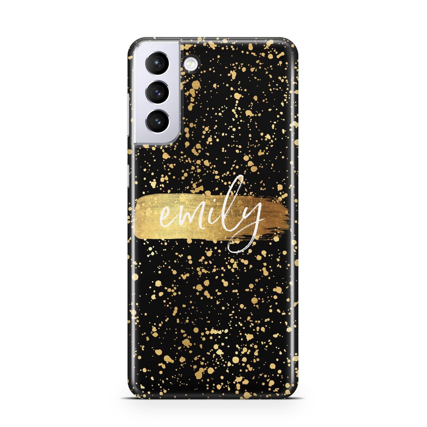 Personalised Black Gold Ink Splat Name Samsung S21 Plus Case