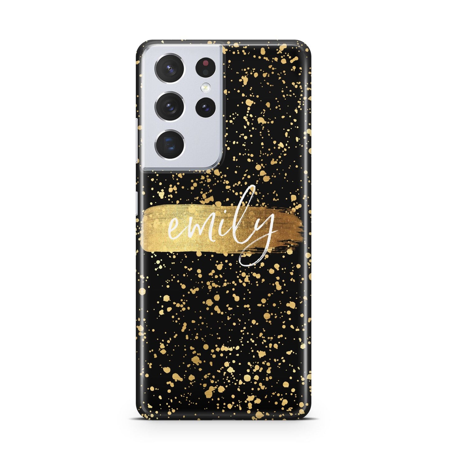 Personalised Black Gold Ink Splat Name Samsung S21 Ultra Case