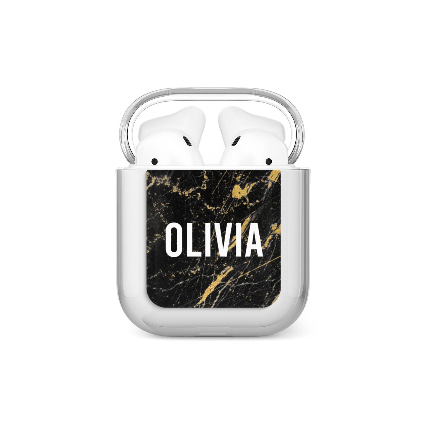 Personalised Black Gold Marble Name AirPods Case