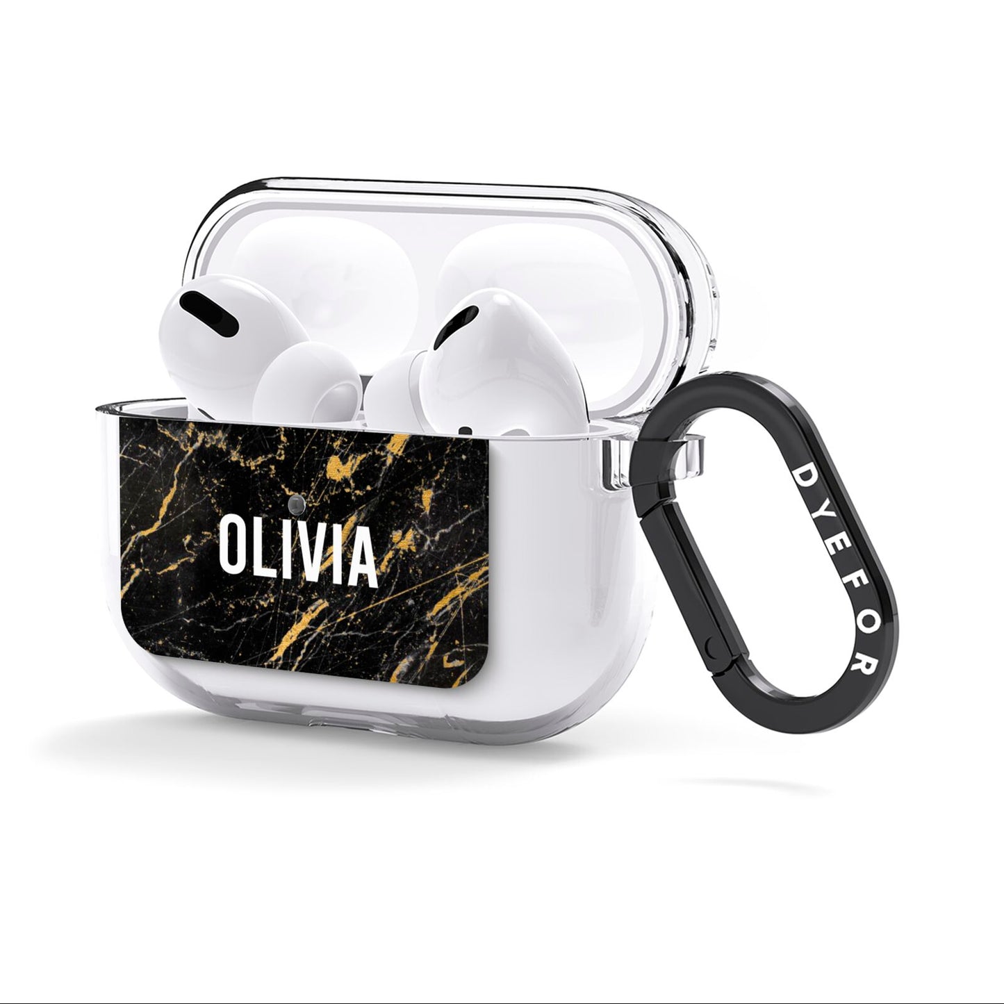 Personalised Black Gold Marble Name AirPods Clear Case 3rd Gen Side Image