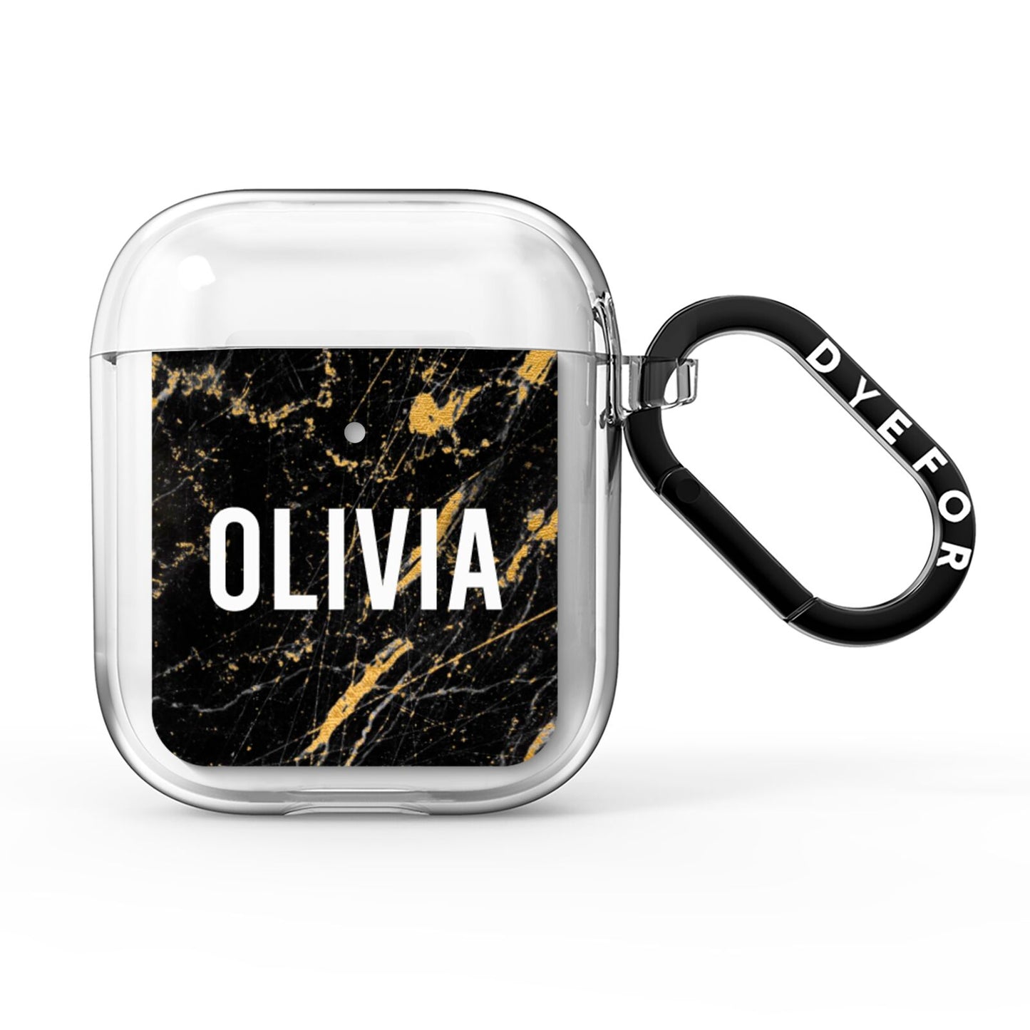 Personalised Black Gold Marble Name AirPods Clear Case