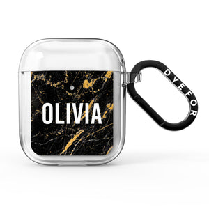 Personalised Black Gold Marble Name AirPods Case